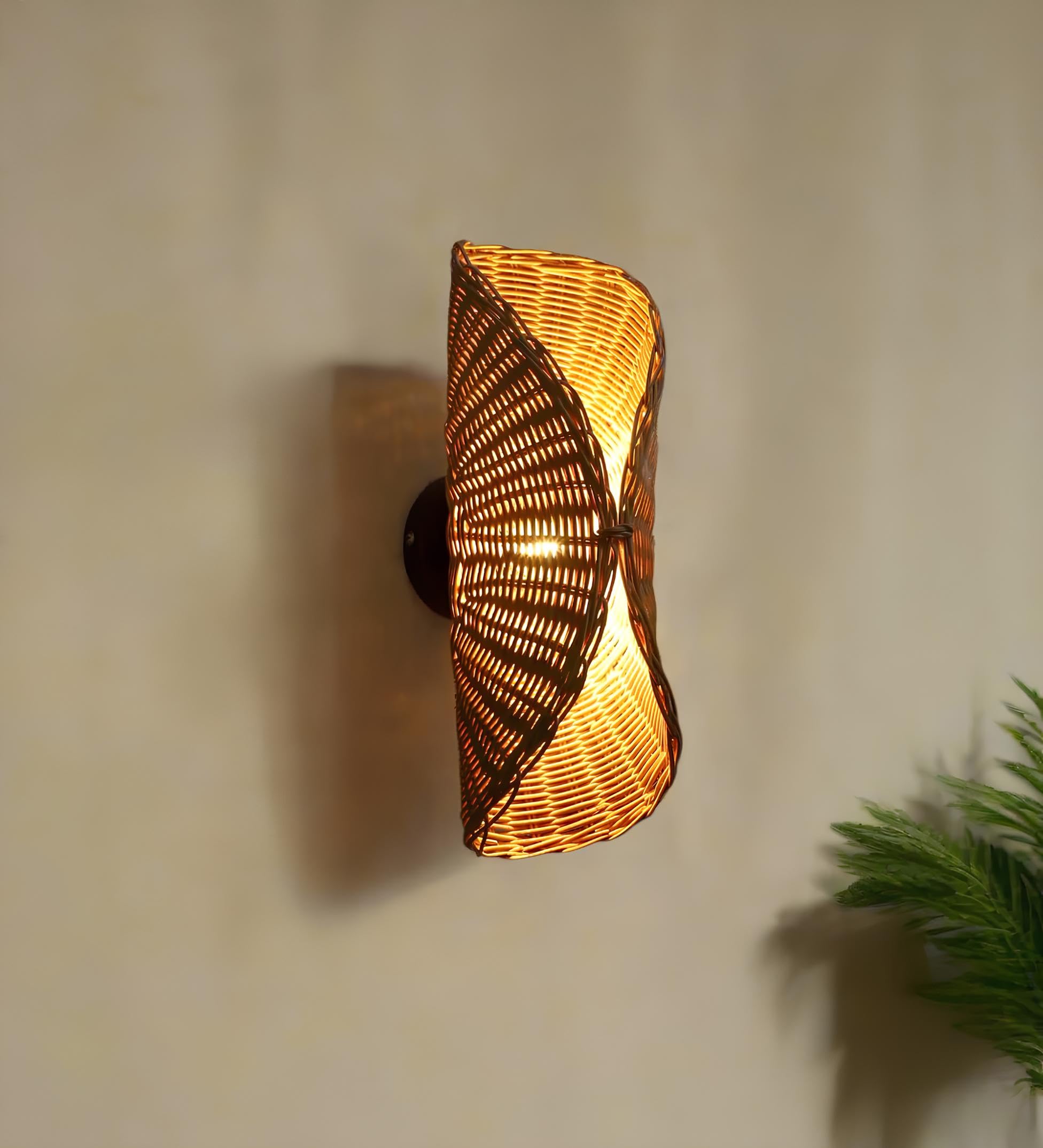 AKWAY Rattan Wall Lamps - Bamboo & Cane Wall Lights -1