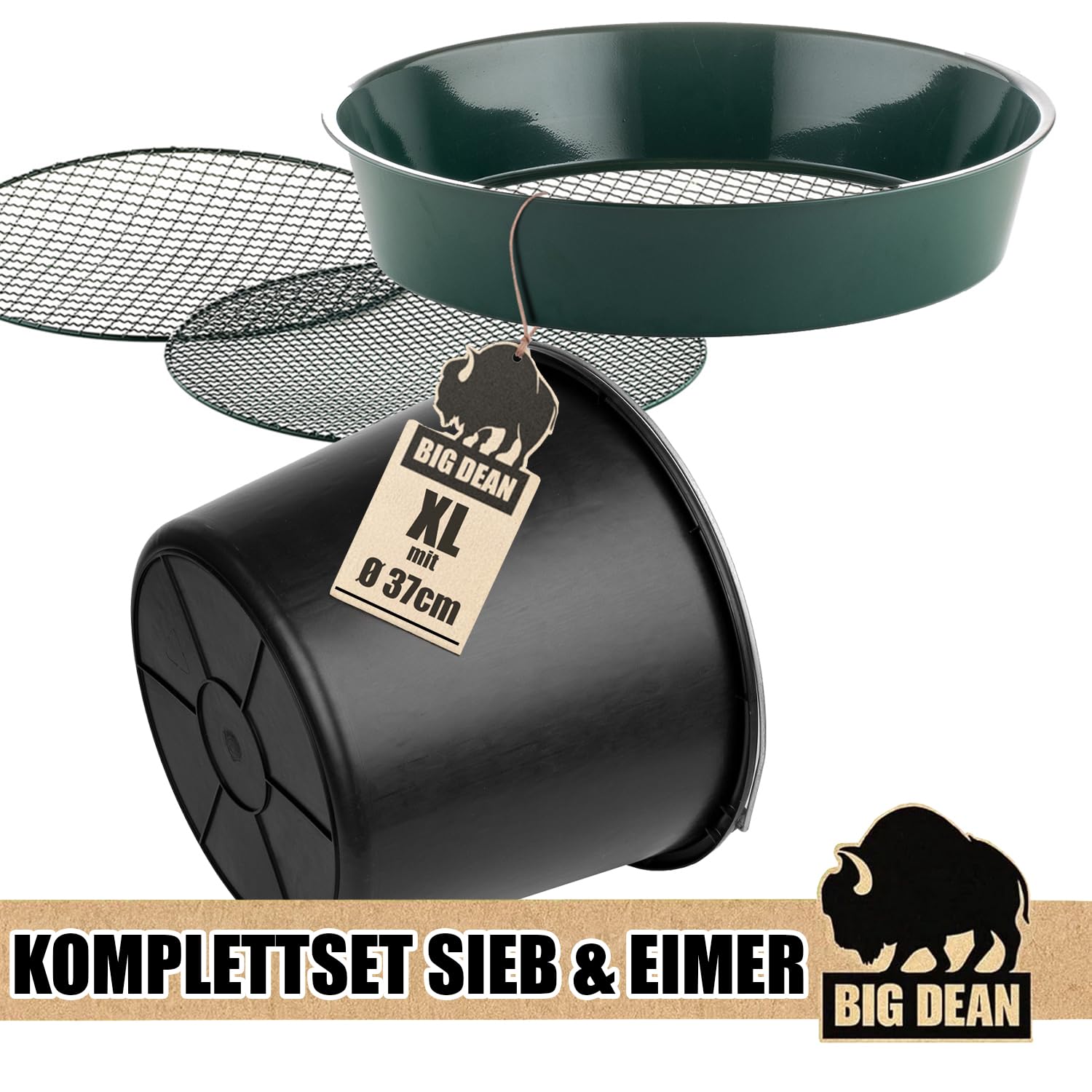 Tamis de jardin en métal avec 3 mailles 6,4 mm/9,5 mm/12,7 mm, tamis à sable rond, diamètre 37 cm, hauteur 8 cm, tamis de jardin, tamis à pierre, tamis à compost, lot de 1
