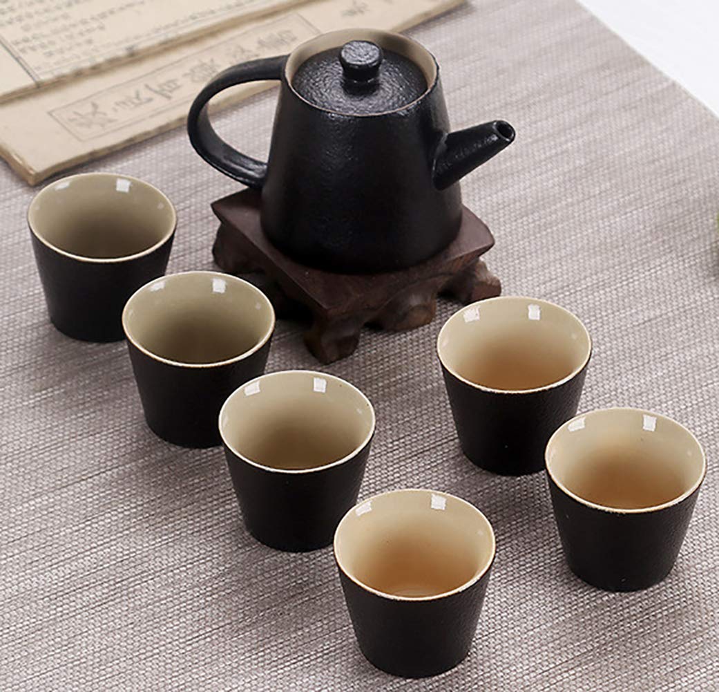 Set da tè Nero,Set da tè in Ceramica Nera Kung Fu Set da Regalo in Ceramica da Affari Set da tè Nero in Ceramica Set da tè Semplice Creativo - Arte in Ceramica Nera (Nero)