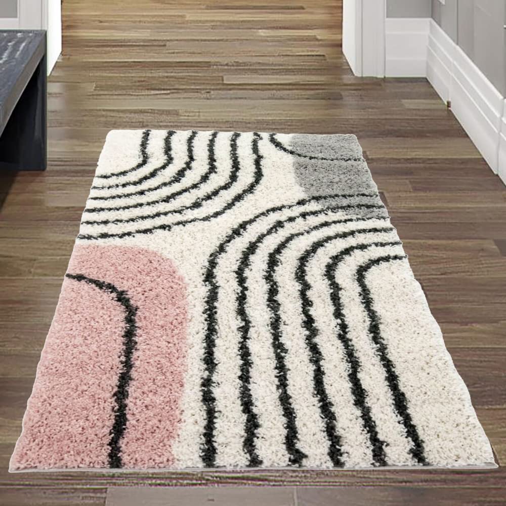 Teppich-Traum Gästezimmer Designerteppich mit runden Formen modern | pflegeleicht | in Creme-rosa, Größe 160x230 cm