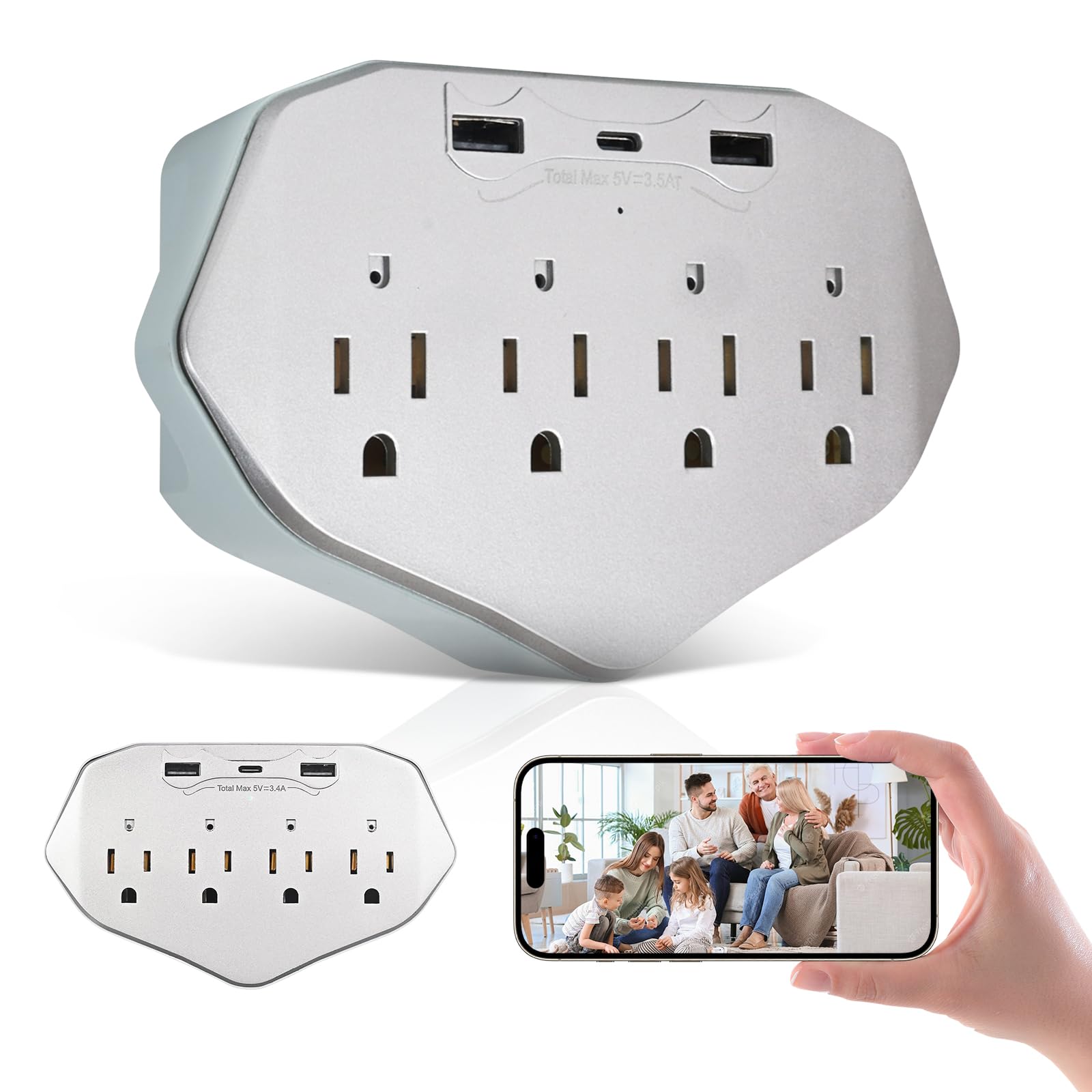 Wall Outlet Camera 1080P Hidden Security Surveillance Camera WiFi 120 Ultra Wide Angle Indoor Cam with 4-in-1 Design