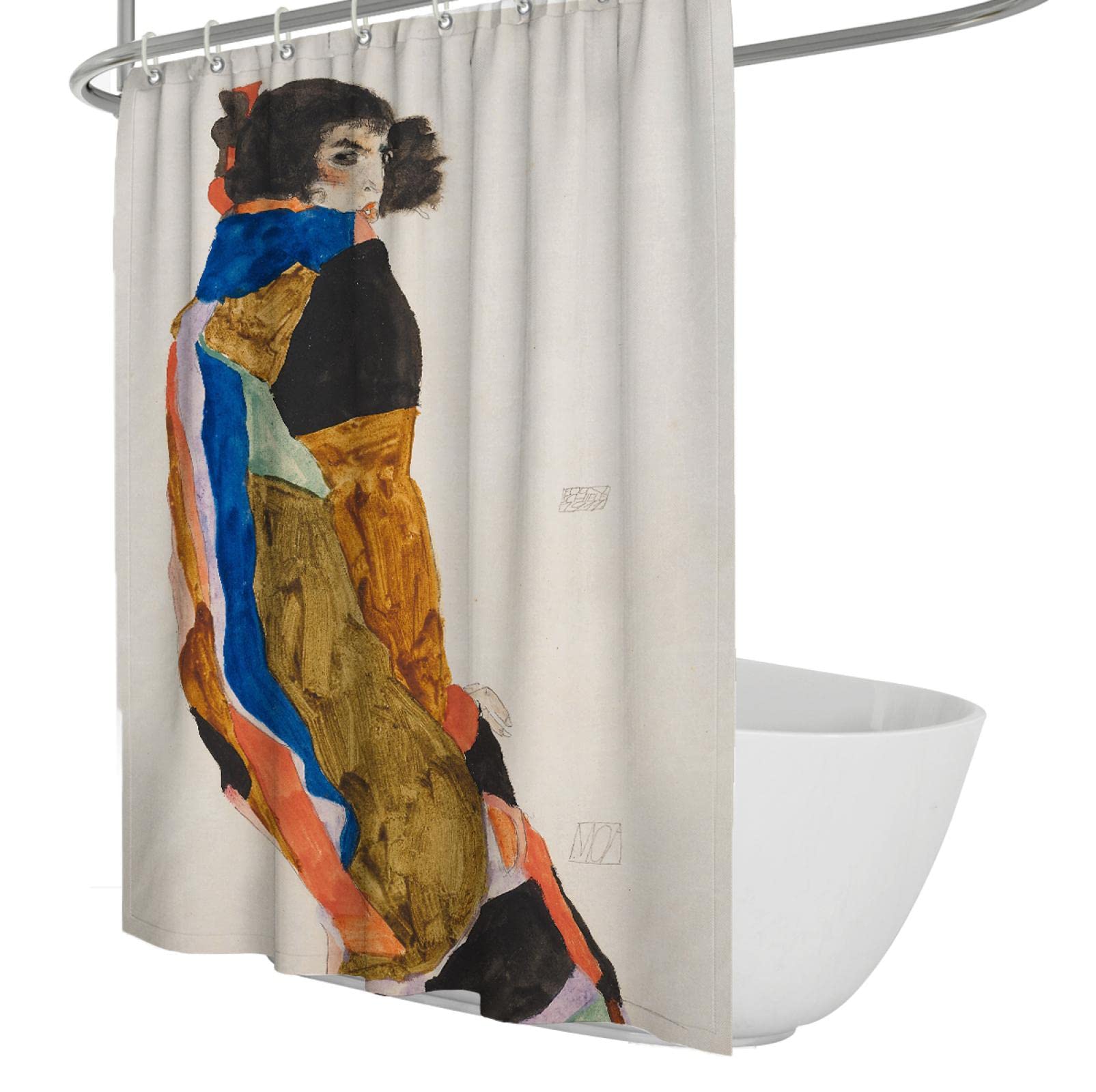 Abstrakte Frau Badezimmer Duschvorhang Sets Egon Schiele Badevorhänge Niedrige Transparenz Weicher Expressionismus Duschraumvorhänge W180xL180cm