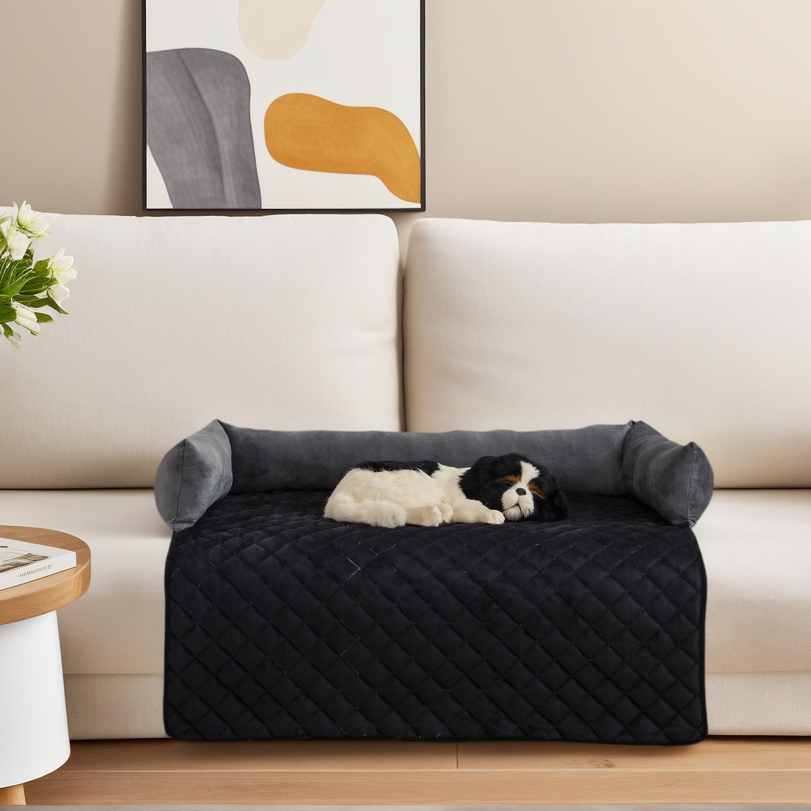 OKYUK Letto per cani di taglia grande, lavabile a mano, Cestino Coperta per Divano, Copridivano, Super morbido antiscivolo (75 x 75cm, Nero Grigio)
