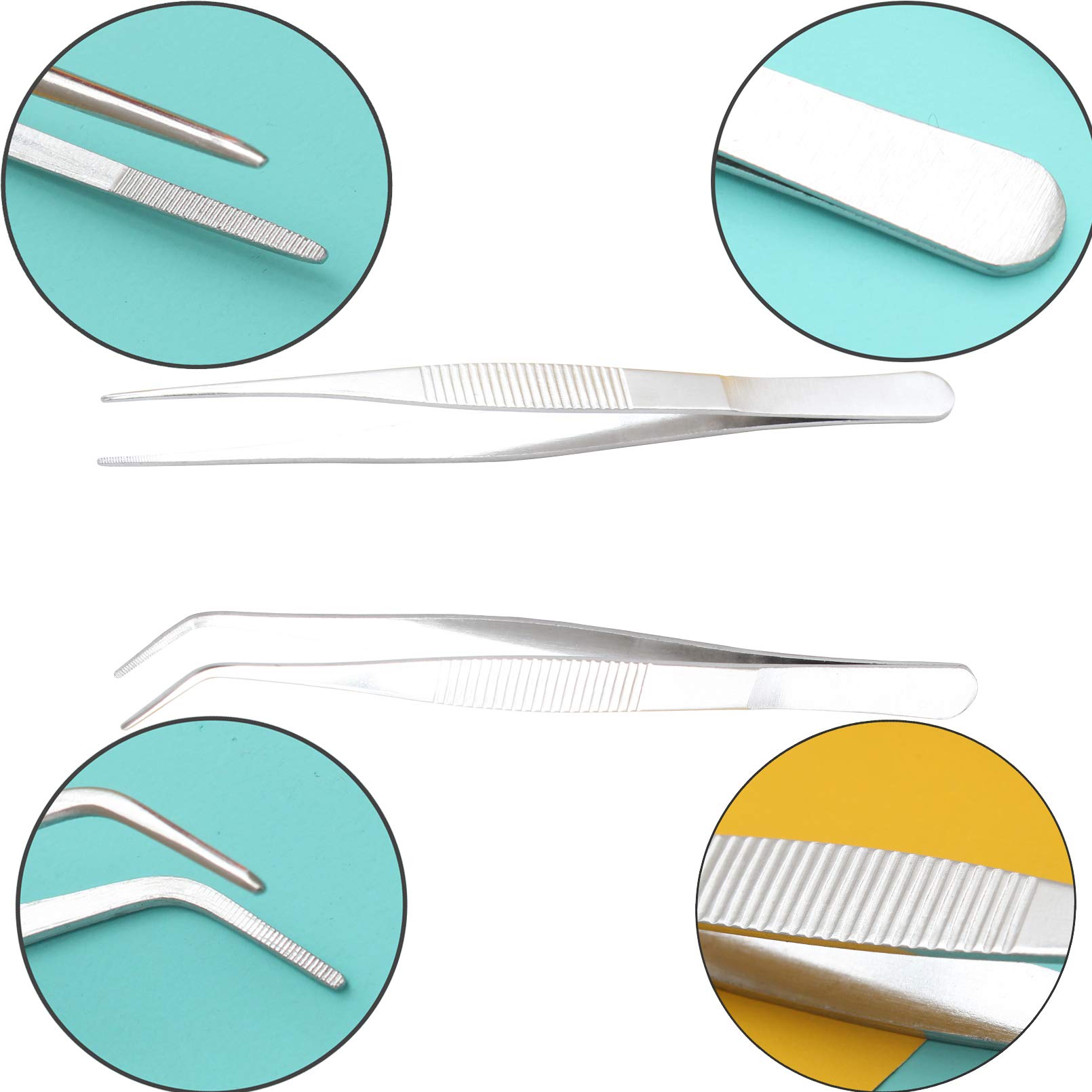 Set 3 Pinzette Da Cucina In Acciaio Inox - Dritte, Curve E Offset, 16 Cm, Argentate