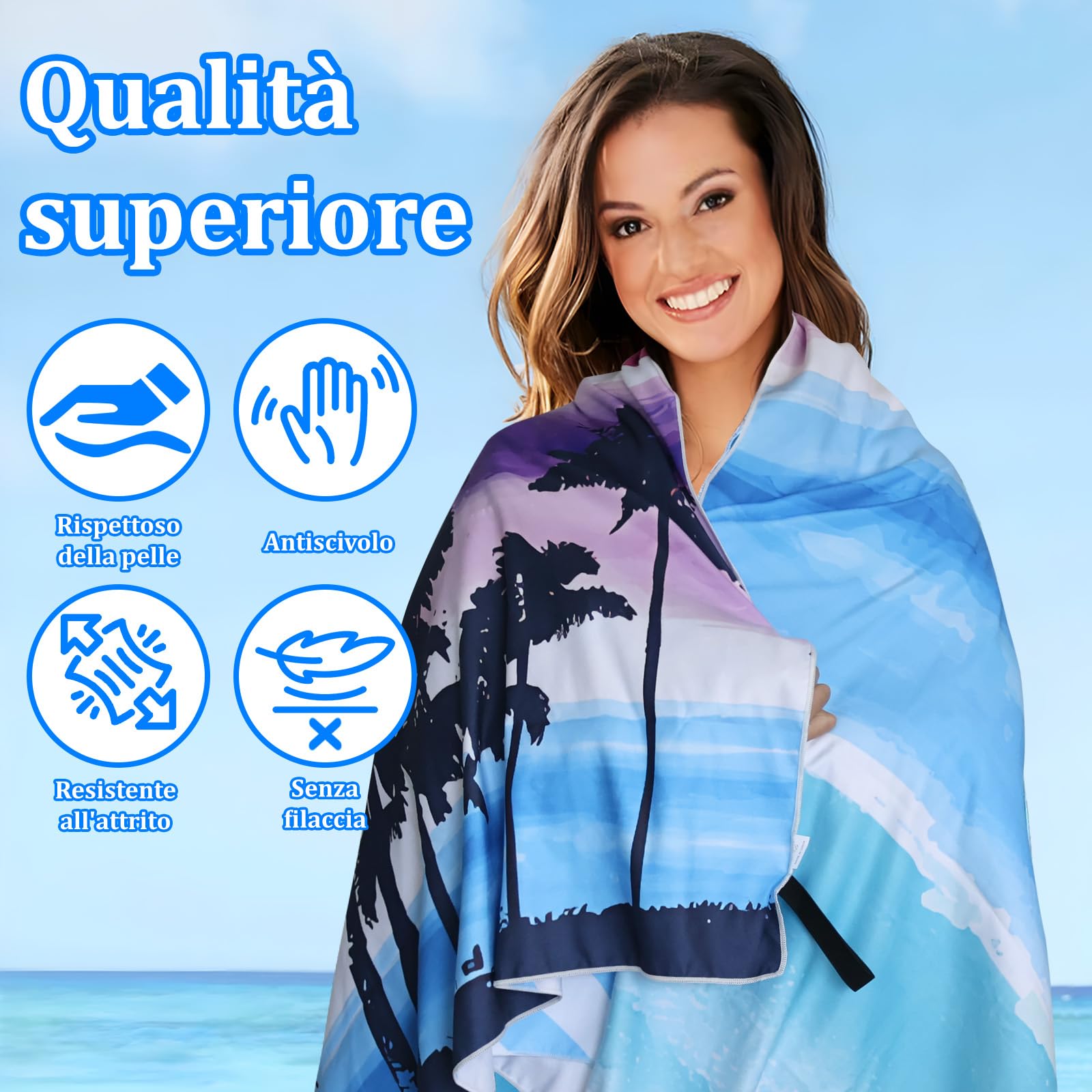 Telo Mare Microfibra - 180 * 100 cm Telo Da Mare Grande con Borsa, Asciugatura Rapida & Antisabbia, Teli Mare Compatto e Leggero, Per La Spiaggia, I Viaggi, Piscina