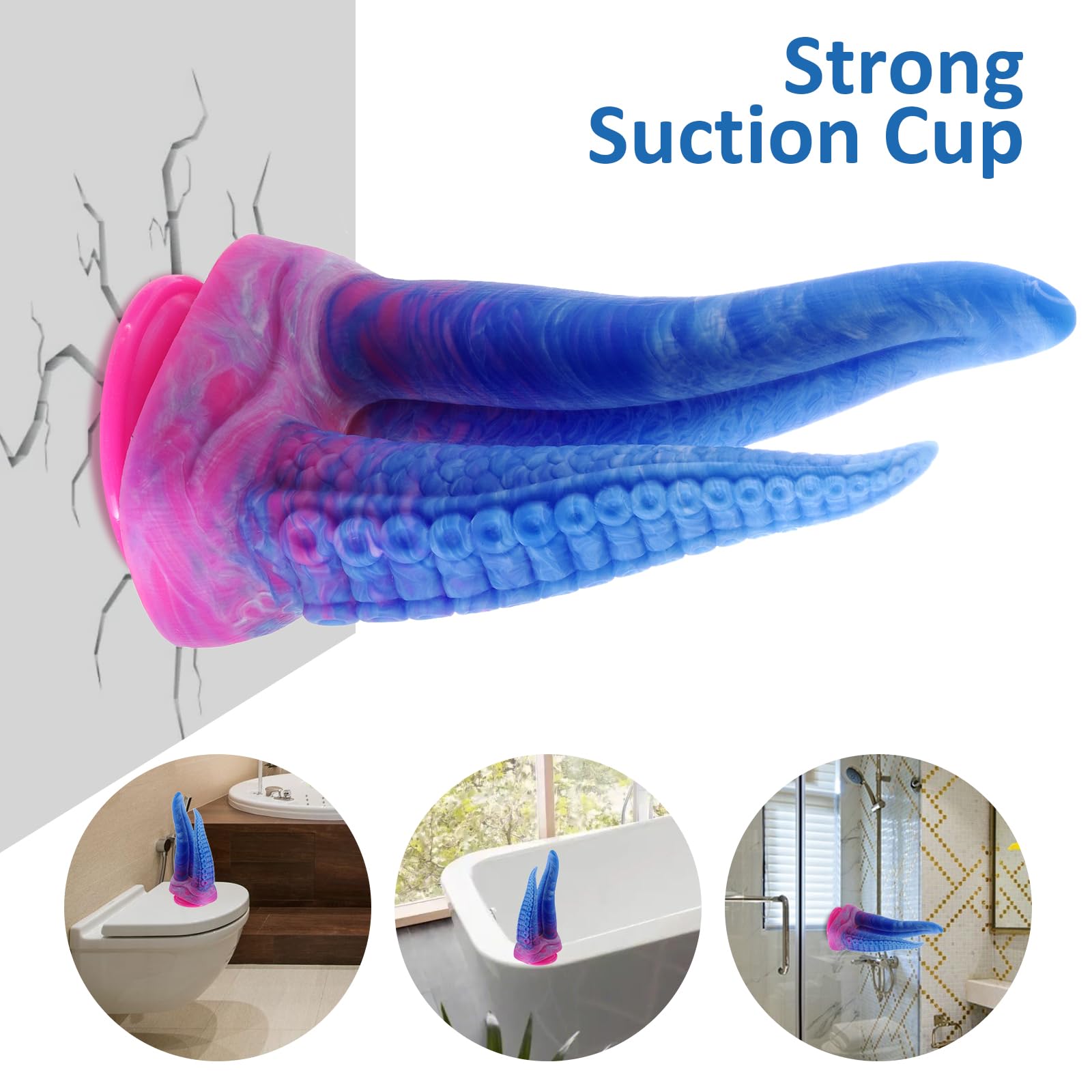 Shkanla Monster Double-Ended Dildo, 10.8 inch Huge Tentacle Realistic Dildo Silicone Big Anal Dildo with Strong Suction Cup, Tongue G-spot Dildo Lifelike Fake Penis Adult Sex Toys for Women: Blue Pink