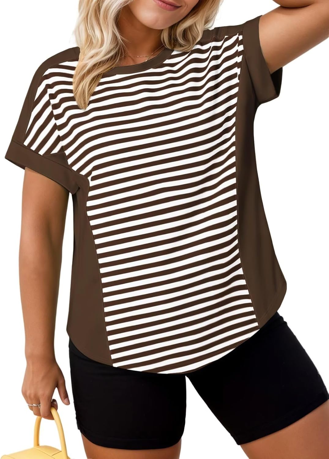 VISLILY Womens-Plus-Size-Summer-Tops Casual Striped Color Block T Shirts Crewneck Short Sleeve Workout Tees Loose Blouses - Image 2