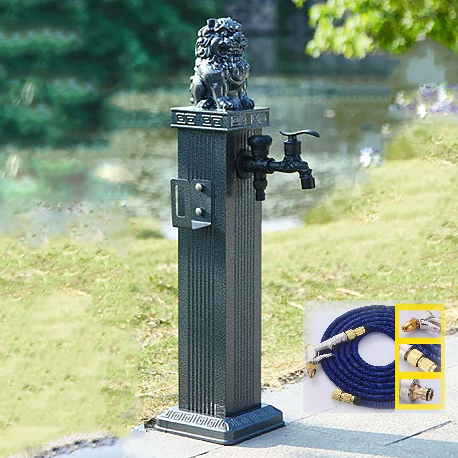 XBTGS Independent Water Column for Garden, Gold, 112 cm Height, Double Outside Tap, Hydrant for Antifreeze Hose, Cong Proof Tap, Gray+Spray Gun-69cm/27in