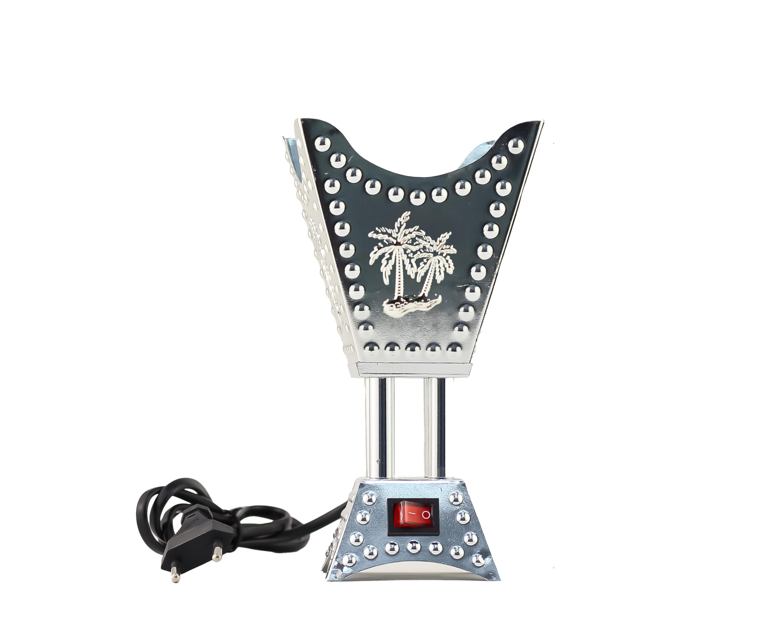 Arabian Electric Incense Burner Metal Vintage Arabic Burner - Middle Eastern Incense Holder, Electric Bakhoor Burner Suitable for Arabian Oud, Home & Hotel Decor (Silver)