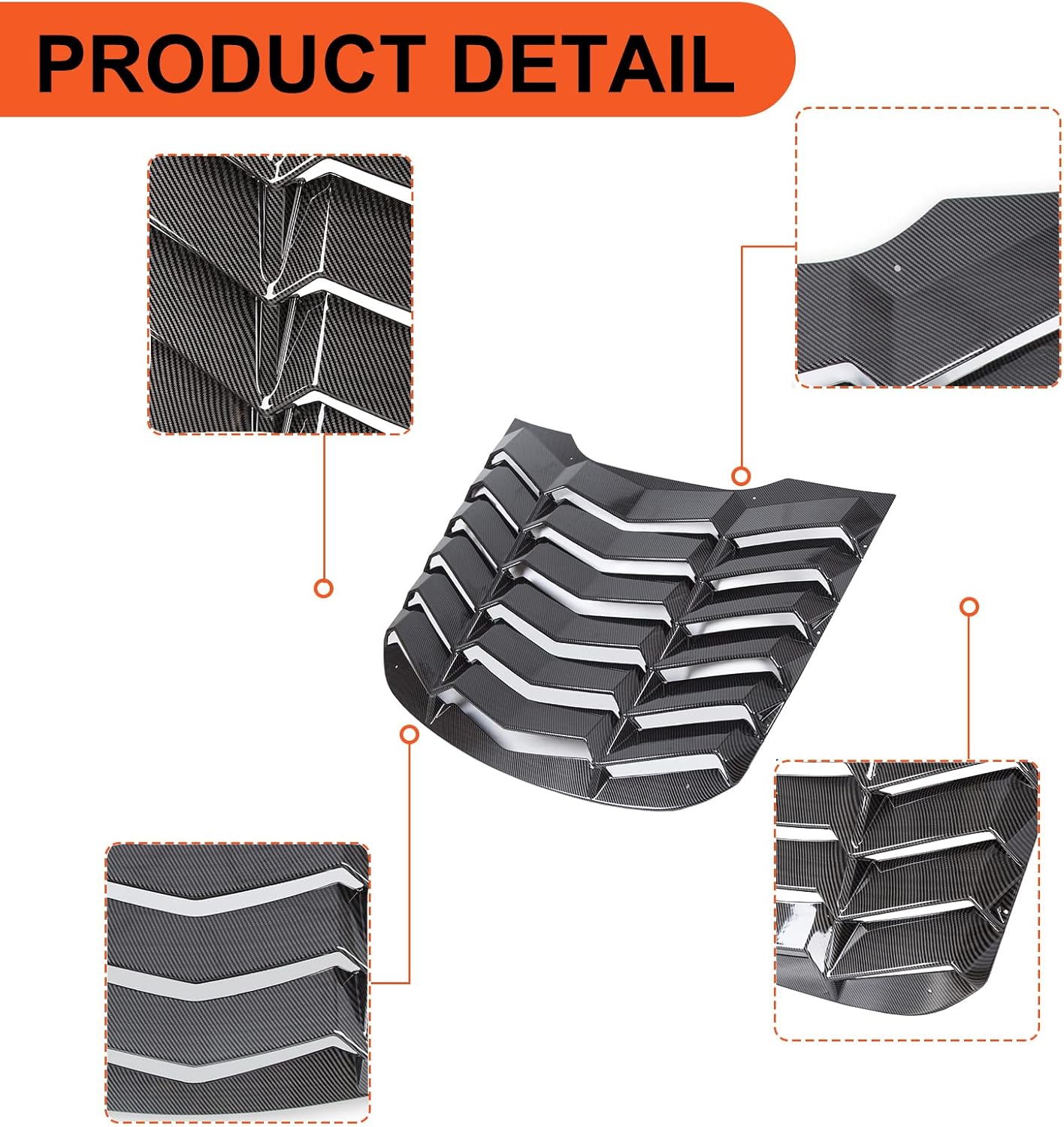 ECOTRIC Rear Window Scoop Louvers Windshield Compatible with 2015-2023 Mustang Rear Sun Shade Cover GT Lambo Style - Carbon Fiber Painted