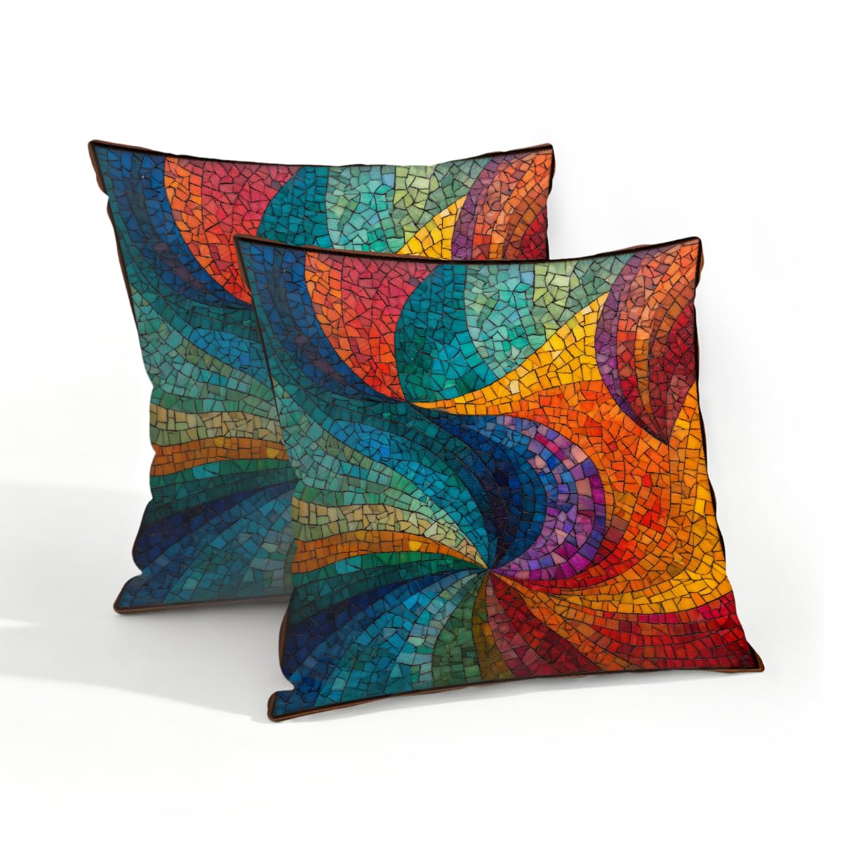 Outdoor Pillow Covers Waterproof Pillowcases 18x18in Set of 2 Abstract Stained Glass Mosaic Decorative Throw Cushion Case for Couch Sofa Garden Patio Furniture