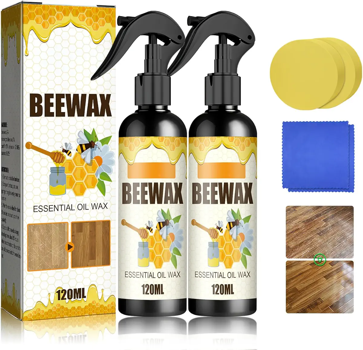 TPTAL Natural Beeswax Spray,Beeswax Furniture Polish,Beeswax Spray Cleaner,The Original Beeswax Spray Furniture Polish and Cleaner,Beeswax Polish Spray for Care Wooden Furniture,Wooden Floors(2PCS)