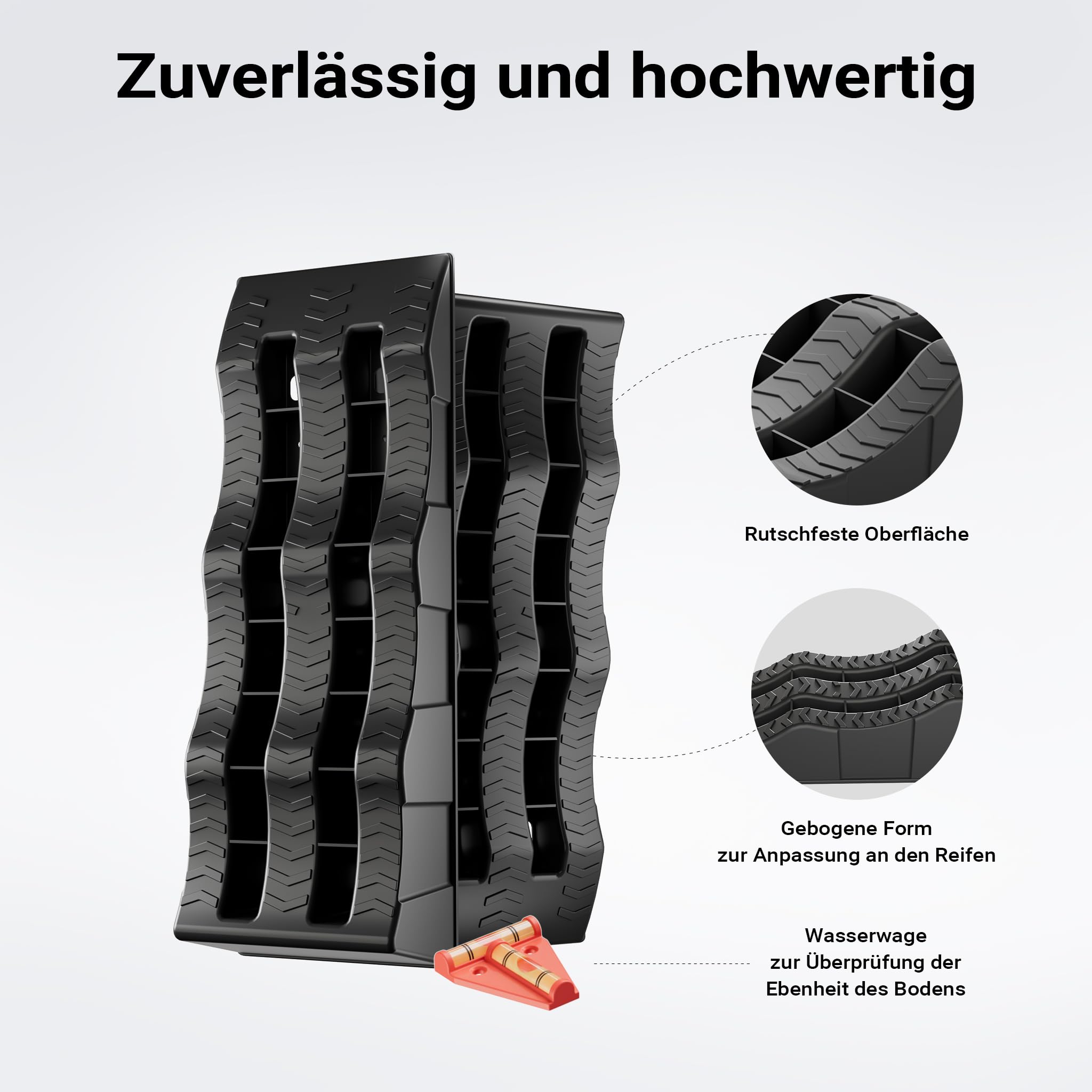 XPOtool Auffahrkeile Wohnmobil 2 Stück 40/70/100 mm 3,5 t Auffahrkeile Set für Wohnwagen mit Tragetasche und Wasserwaage