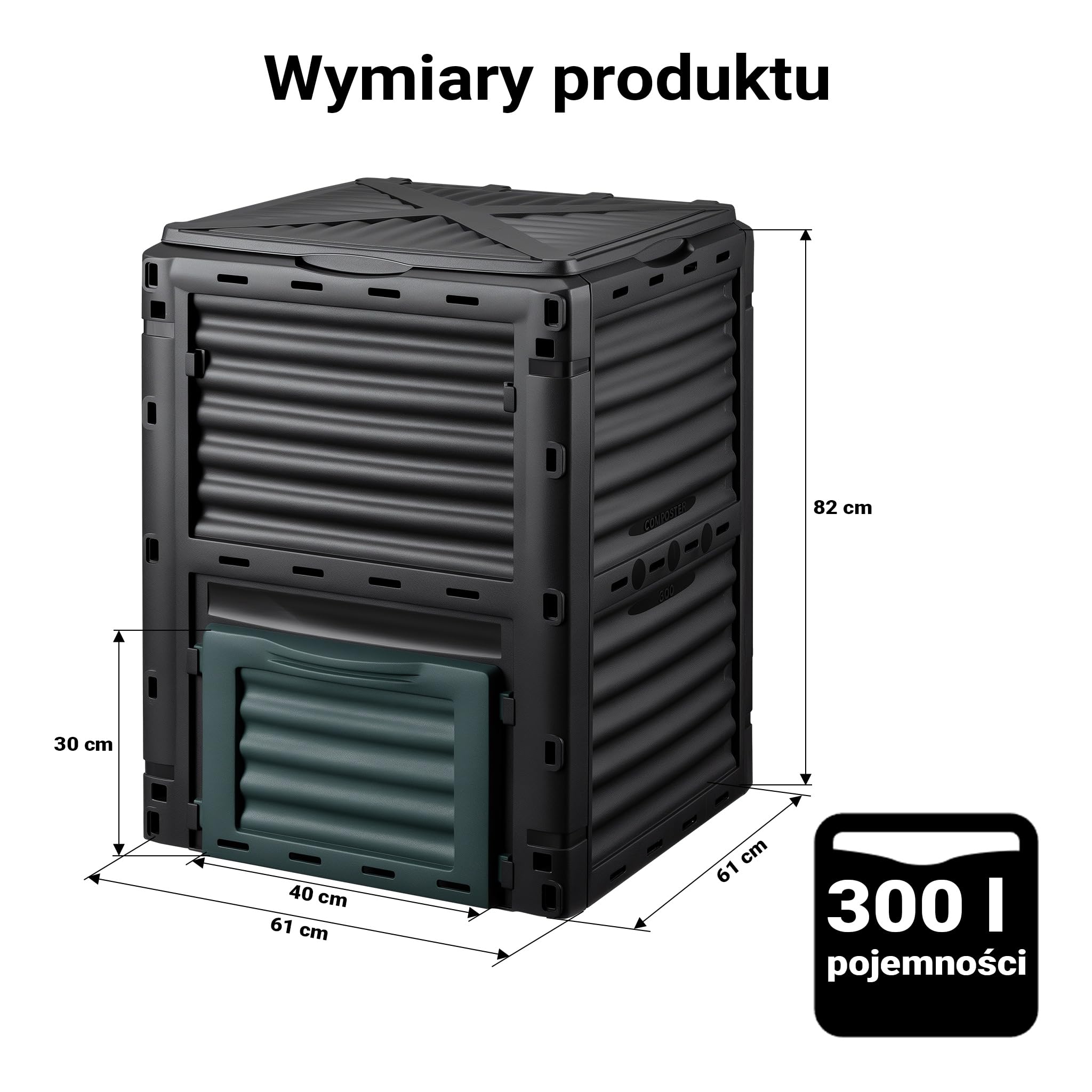 Wiltec Kompostownik ogrodowy modułowy 300 l o wymiarach 61 x 61 x 82 cm, plastikowy kompostownik na odpady organiczne, z pokrywą i klapą do opróżniania