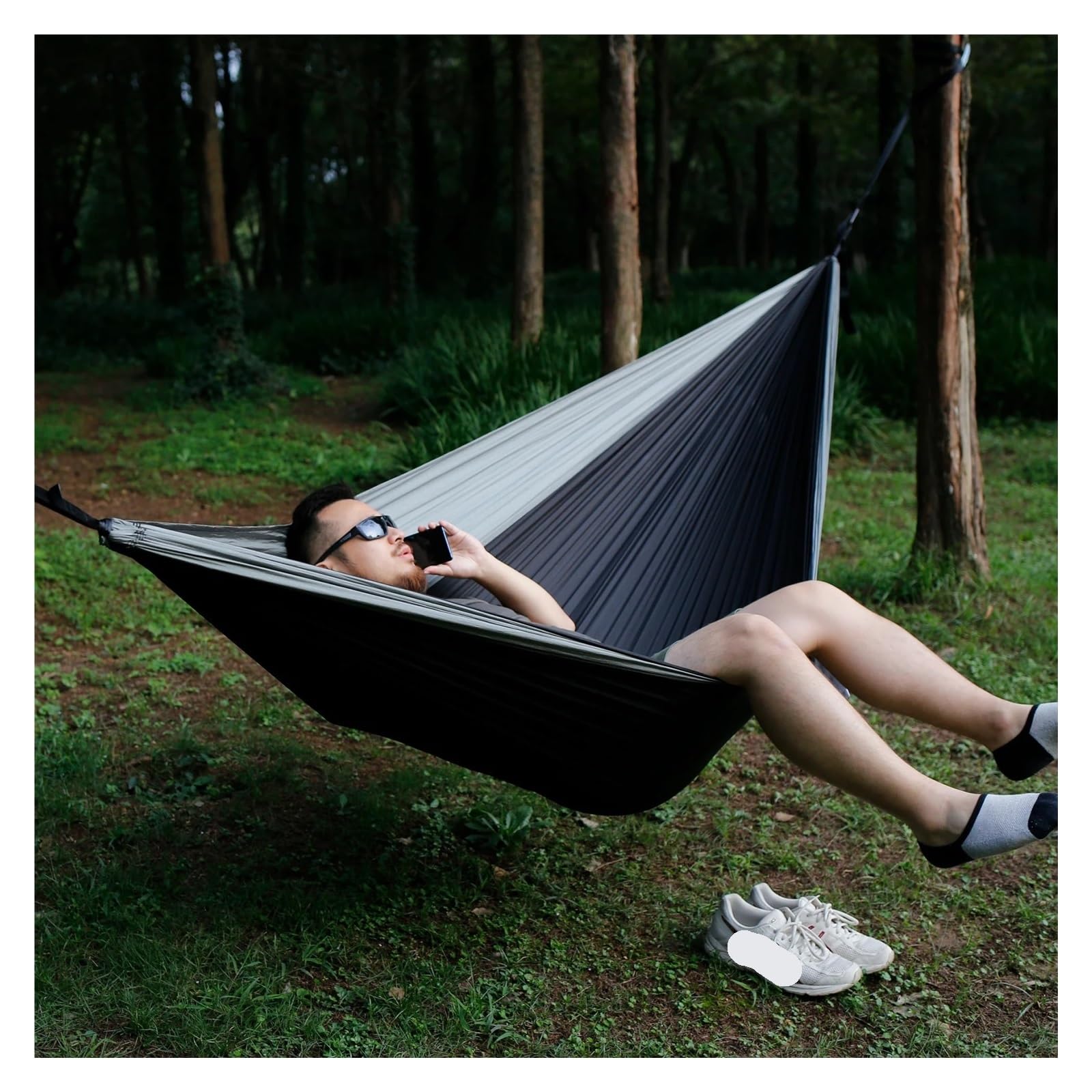 Amaca in nylon da campeggio all'aperto, tessuto leggero e portatile for paracadute singolo e doppio con 2 cinghie for albero