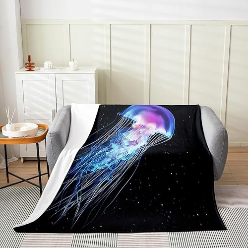 Manta de franela de vellón de medusas, tamaño Queen de 90 x 90 pulgadas, manta de cama para todas las estaciones, para sofá, criatura marina, mundo