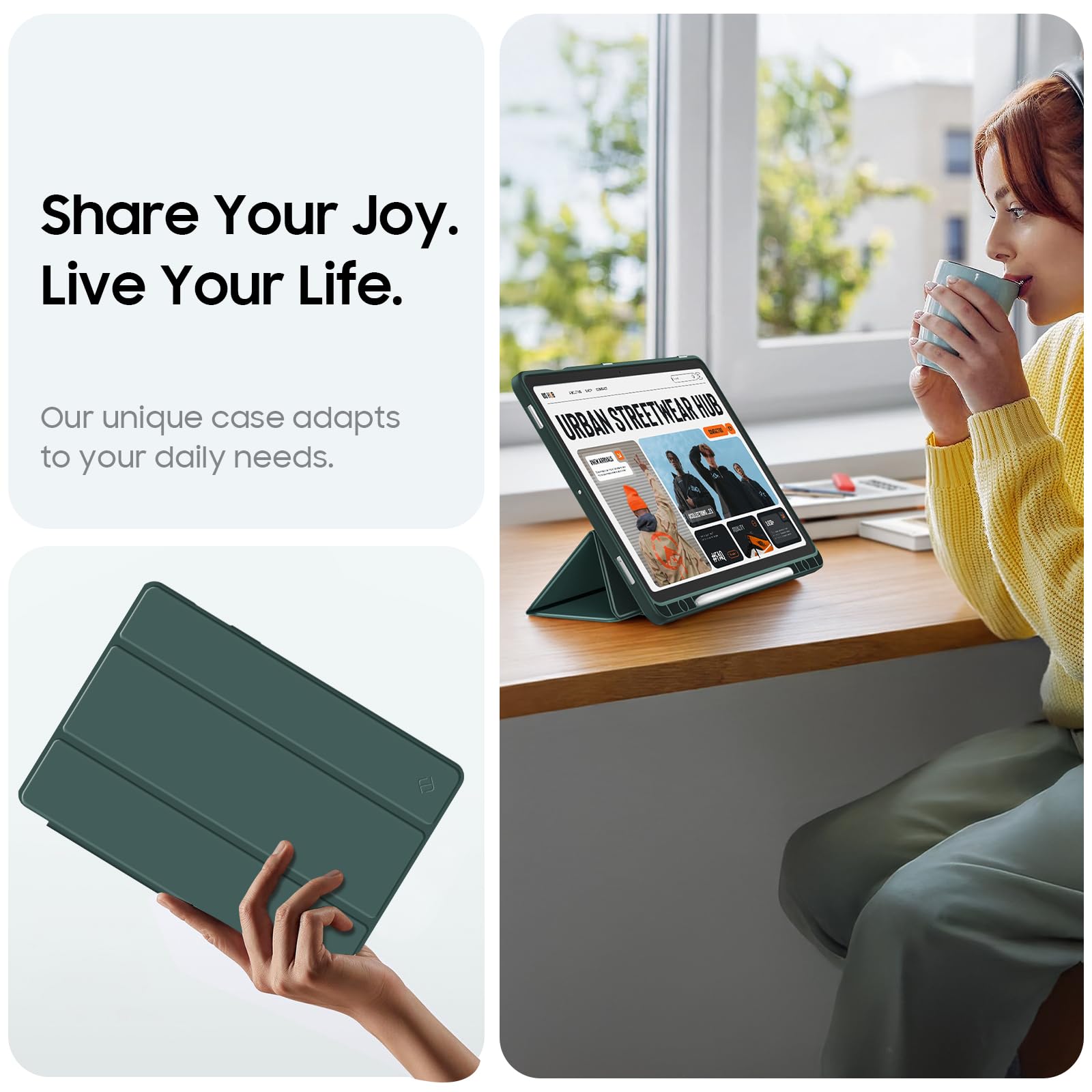 Fintie Hybrydowe etui do tabletu Samsung Galaxy Tab S9 FE 10,9 cala/Tab S9 11 cali 2023 z uchwytem na długopis - odporne na uderzenia etui ochronne z przezroczystą twardą obudową z tyłu, kolor zielony | Odporne na uderzenia etui ochronne z przezroczystą t