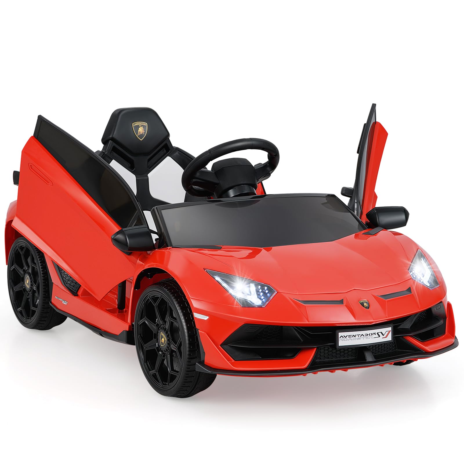 12V Kids Electric Ride on Car, Battery Powered Licensed Lamborghini Toy Car with Remote Control, LED Lights, Music, MP3, Spring Suspension, Children Electric Vehicle for 3+ Years Old (Red)