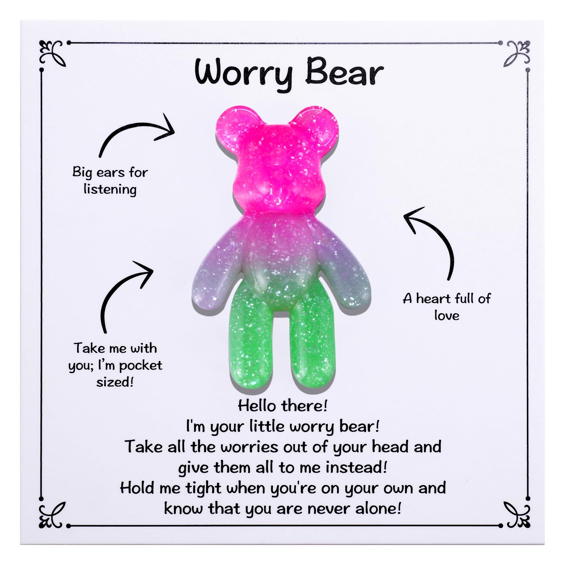 Aesnefe Pocket Worry Bear Hug, Anxiety Relief Keepsake, Mental Health Encouragement Gift, Emotional Support Token, Stress Comfort Gift for Teens &amp; Adults, Pink Green