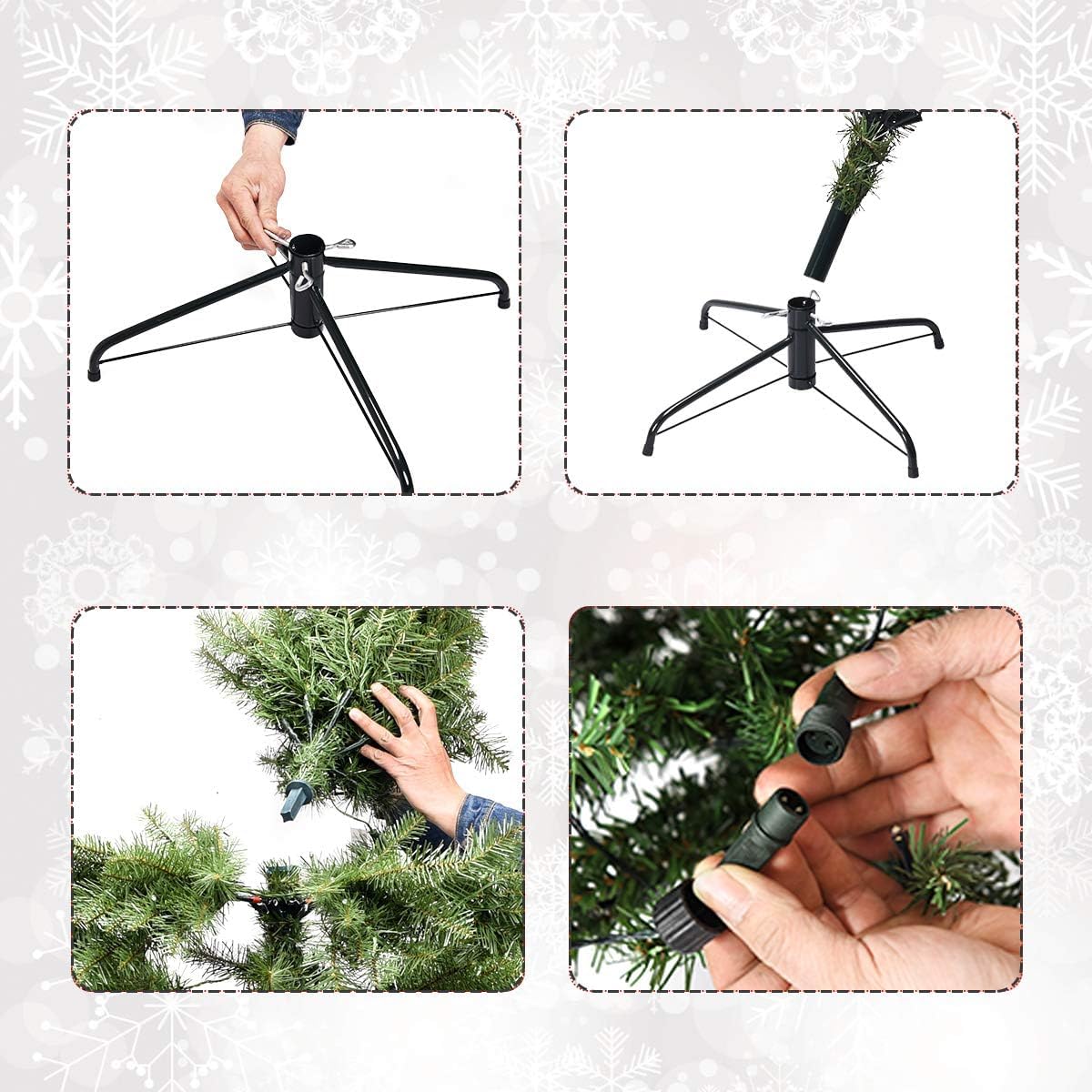 GOPLUS Sapin de Noël Artificiel Lumineux 180 CM, LED Lumière 4 Couleurs et Blanche Chaude, 11 Modes d’Éclairage, Feuilles en PVC, Support en Fer, Vert