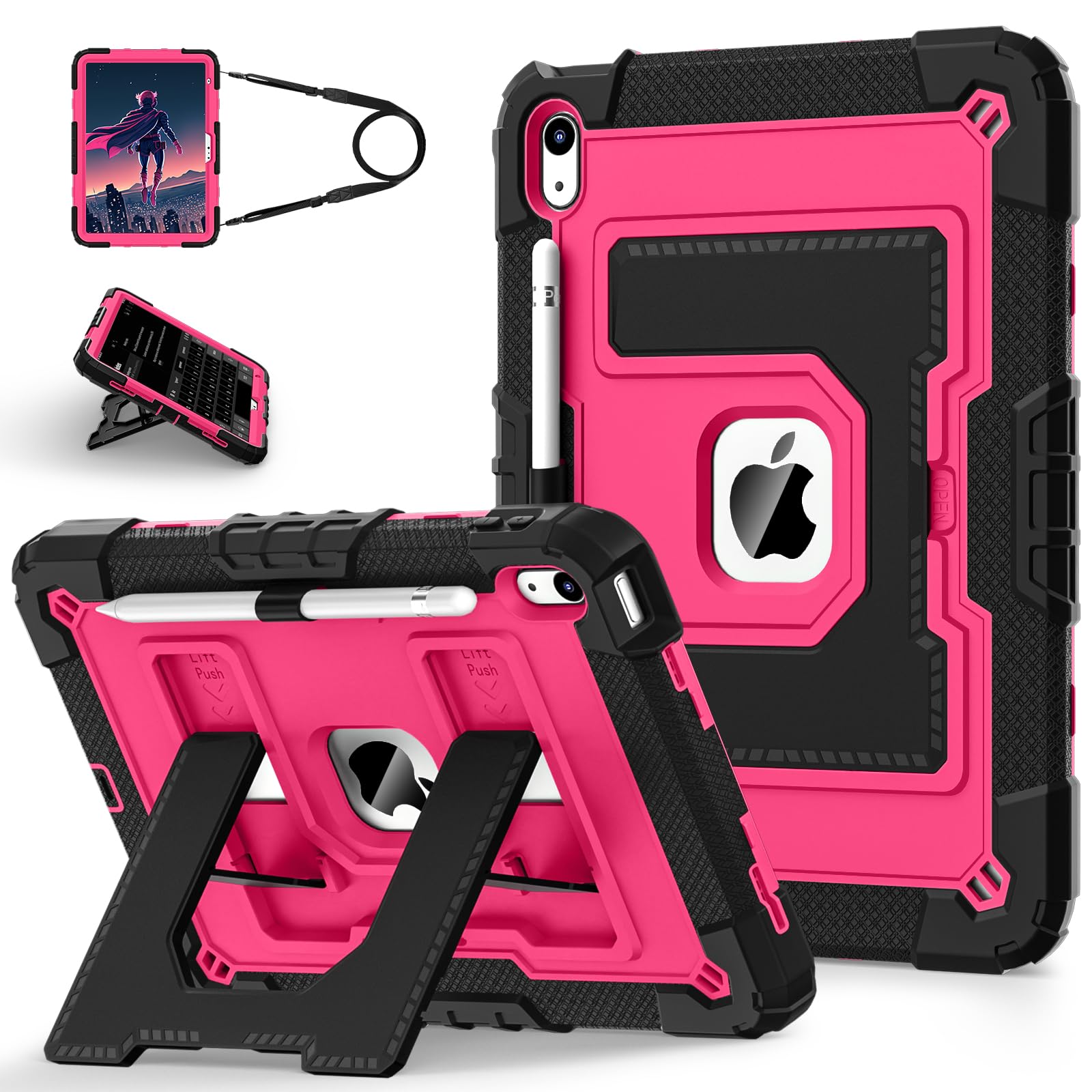 for iPad 11th/10th Gen 11/10.9 Inch iPad Case, Black Pink | iPad (A16) Case ,Pencil Holder, Heavy Duty Shockproof, iPad 11th/10th Generation Cover 2025/2022 Models