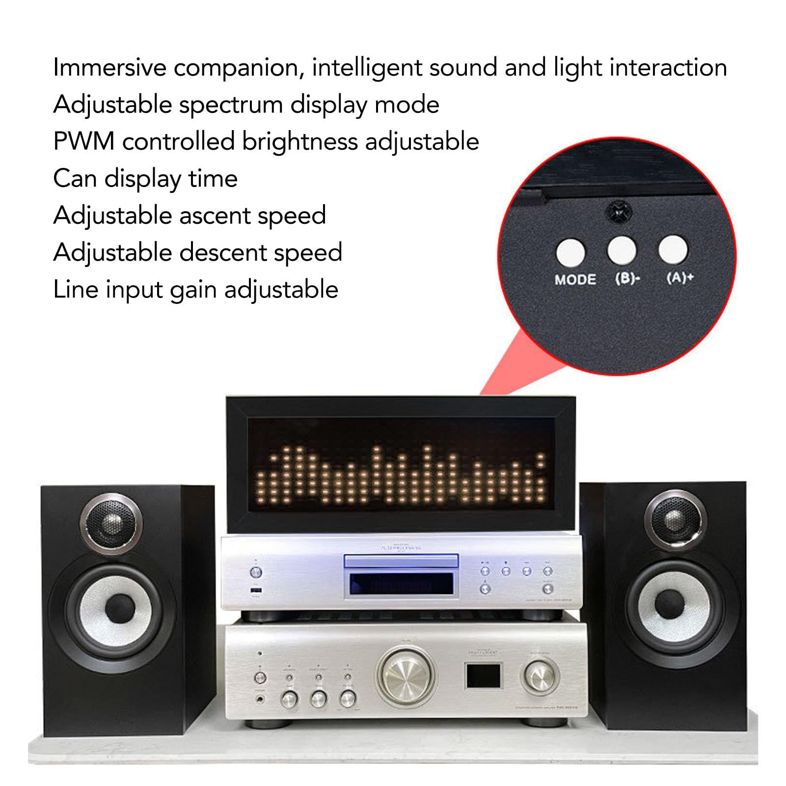 Diyeeni Analizator Widma, Wizualizator Audio do Kontroli Dźwięku, Kontrola Jasności PWM, Wyświetlacz Widma Muzycznego LED do Dekoracji Samochodu w Pokoju Gier, Oświetlenie Otoczenia (Ciepły biały)