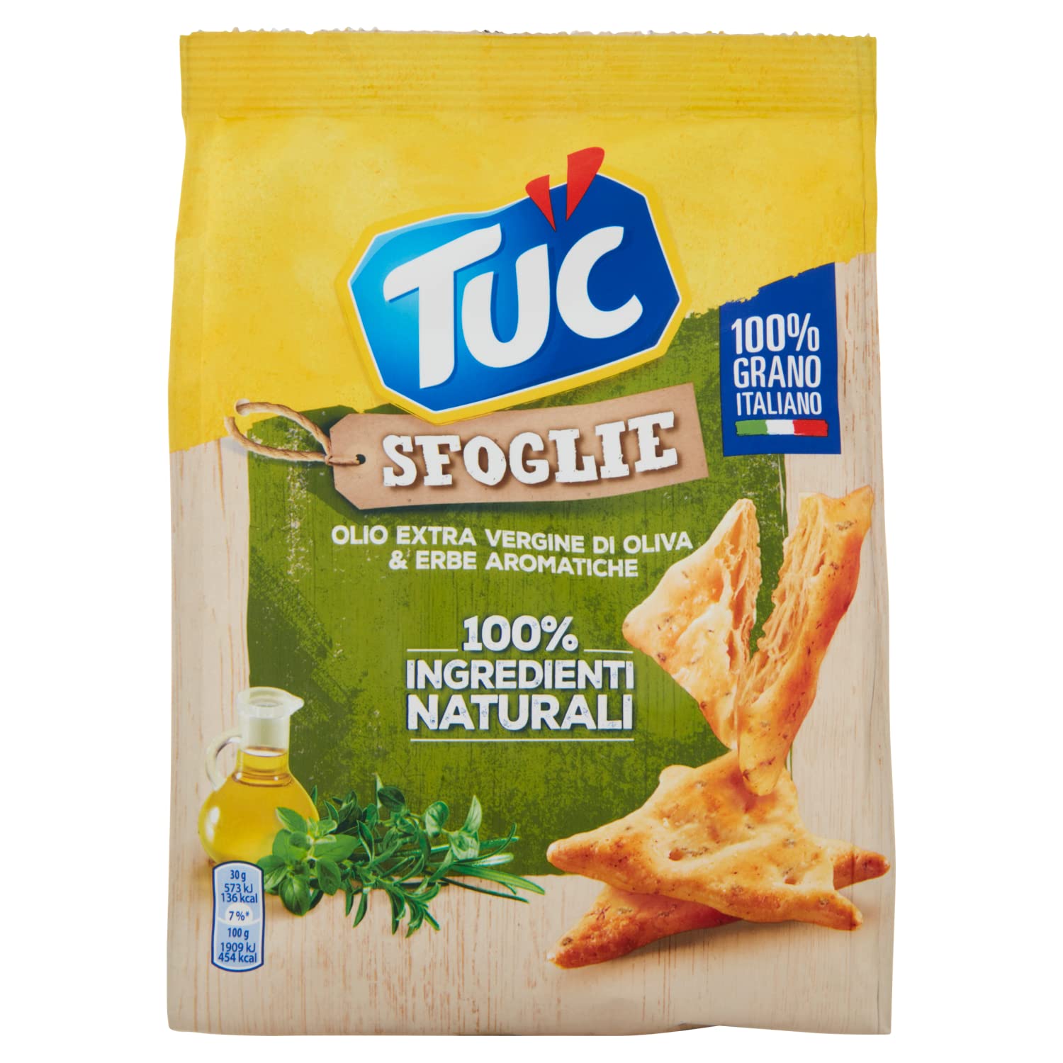 Tuc Sfoglie, Olio Extravergine di Oliva & Erbe Aromatiche, Triangolini Sottili e Croccanti Cotti al Forno, 170g