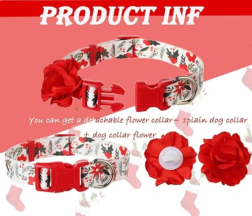 Miniatura 6 de Collares navideños para perros con flor roja extraíble, collar grande para perros hembras