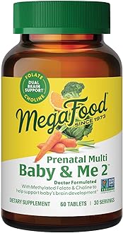 MegaFood Baby & Me 2 Prenatal Vitamin and Minerals - Vitamins for Women - with Folate (Folic Acid Natural Form), Choline, Iron, Iodine, and Vitamin C, Vitamin D and more - 60 Tabs (30 Servings)