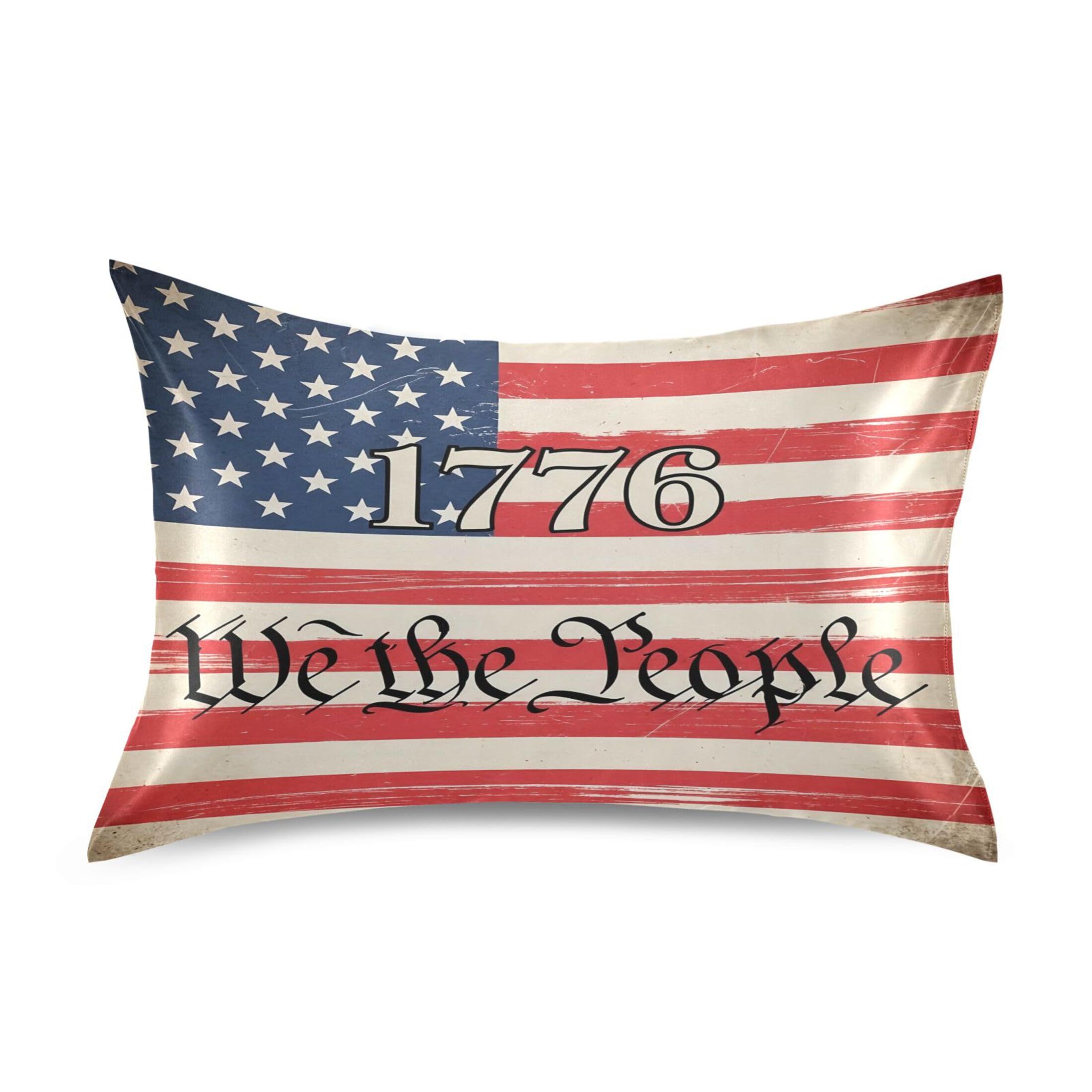 Fuauuyl Pillowcase Queen Size 20x30 in, American Flag Soft Breathable Satin Pillow Case for Hair and Skin with Envelope Closure Wrinkle-Free