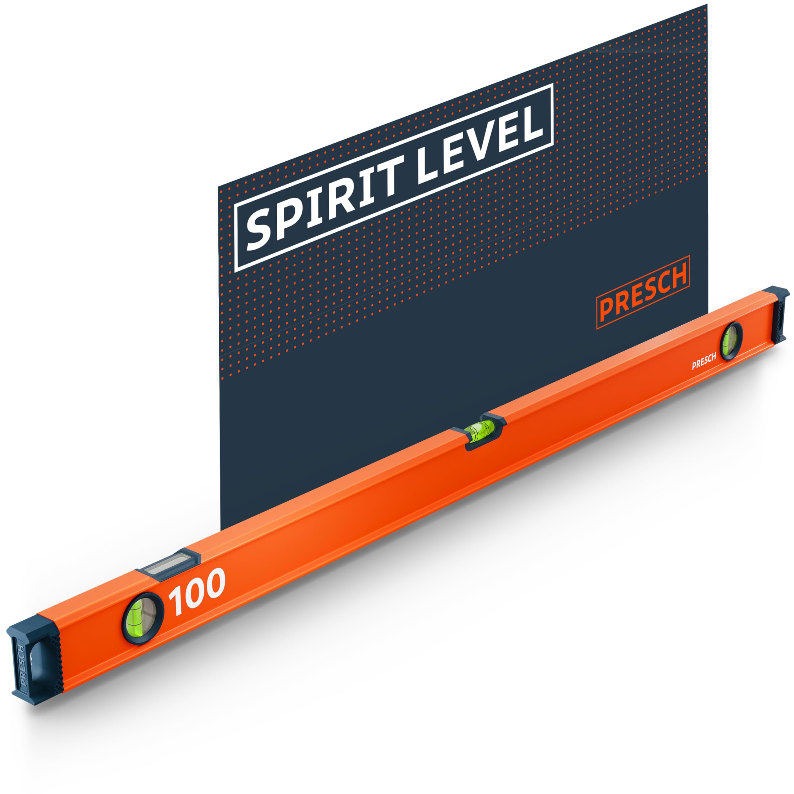 Presch Spirit Level 100cm, Shatterproof Vial with 2% Gradient, Vertical Viewing Window, Innovative Anti-Slip end caps