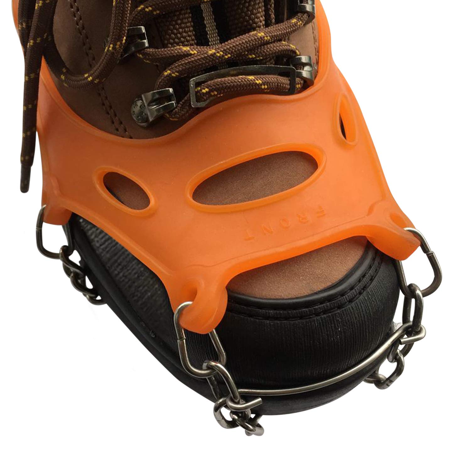 Crampons à 18 dents - Chaîne à neige pour bottes - Crampons pour chaussures de montagne - Noir Orange sur glace et neige - Pour homme et femme