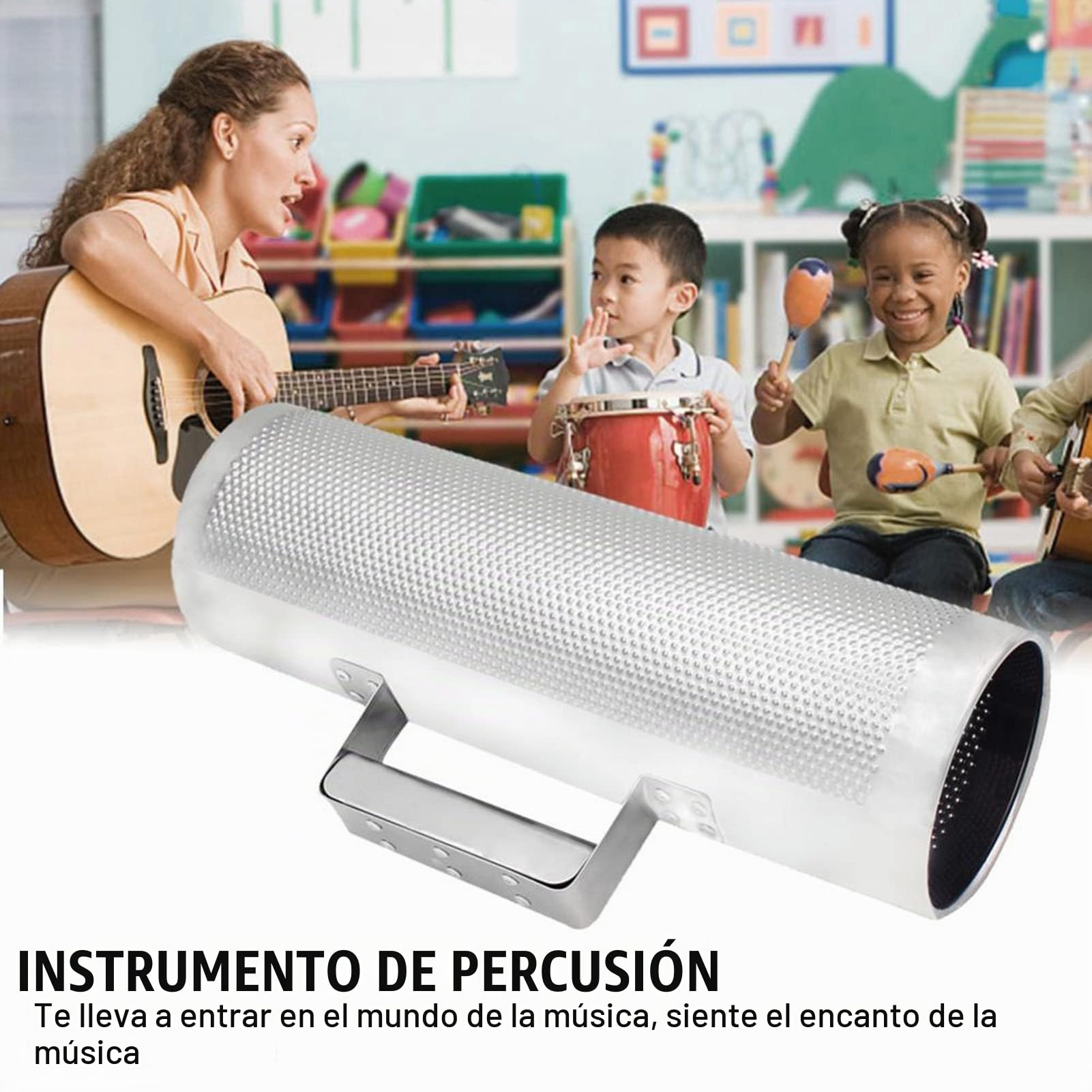 Instrumento de Percusión Guiro, Guiro de Acero Inoxidable Duradero, Mano de Obra Fina, Guiro de Metal con Raspador, Instrumento de Percusión Musical para Interpretación