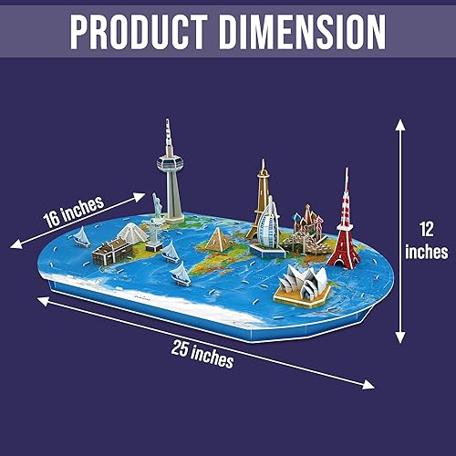 Miniatura 4 de Rompecabezas 3D de mapa del mundo, divertido juego de geografía para niños con 12 Mundos de Maravillas - Kit de construcción de modelos de bricolaje