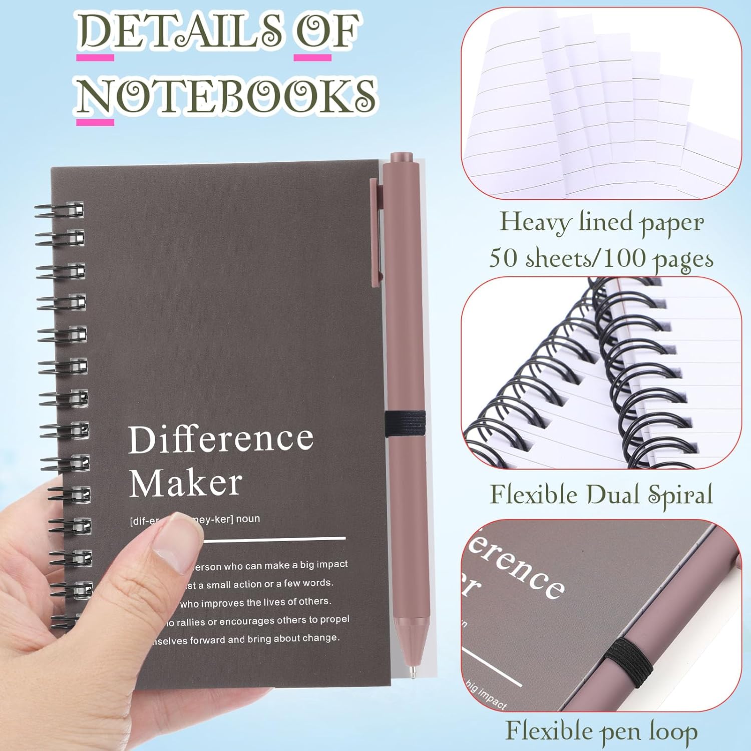 Marspark 10 Sets Difference Maker Gifts for Women Men, Employee Appreciation Gifts Bulk Inspirational Thank You Cup Motivational Notebooks with Pen for Team Teacher Coworker Office (Retro Color)