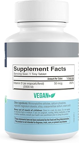 Miniatura 5 de FREEDA Vitamina D2 2000 UI  Vitamina D vegana para fortaleza ósea y apoyo inmunológico  Suplemento vegano de ergocalciferol D2  100 tabletas