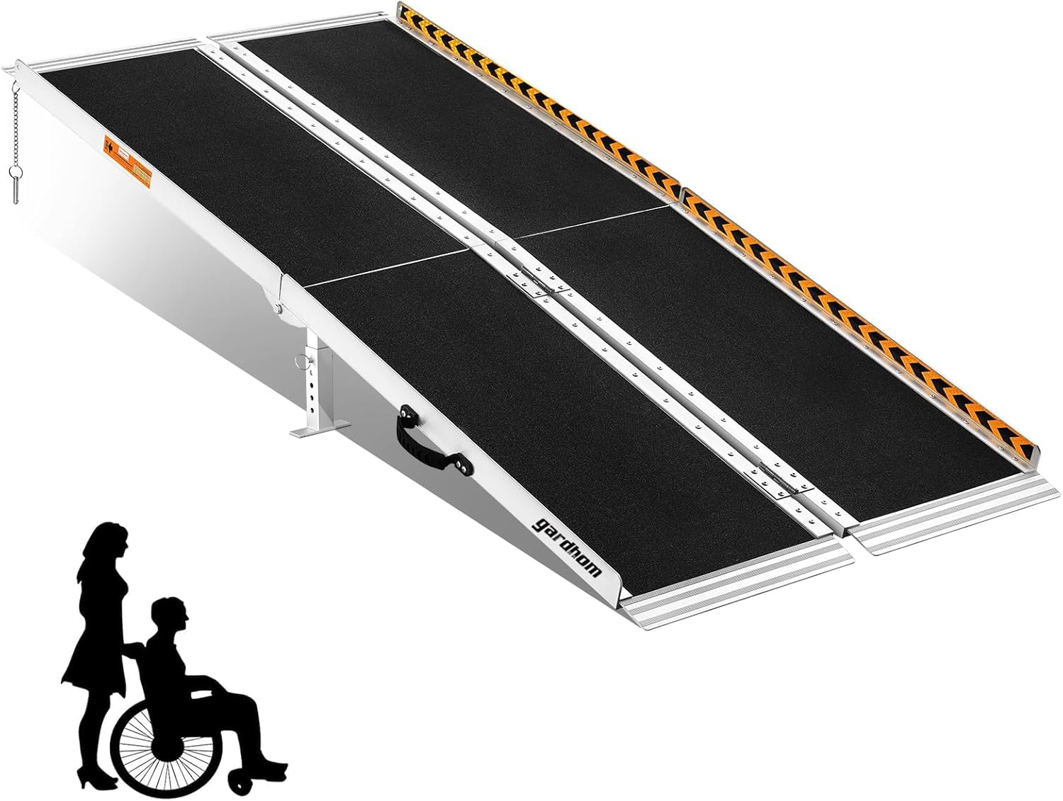 Rollstuhlrampe 152CM, gardhom Max. 362KG Ladekapazität Anti-Rutsch Alu Klapprampe für Rollstuhlfahrer oder Rollator, Schwellenrampe für Heimtreppen Treppen Türen Mobilitätsroller