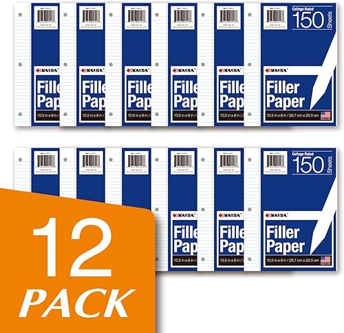 Miniatura 2 de KAISA hojas sueltas, 150 hojas de repuesto de 8 x 10.5 pulgadas, con rayas angostas, con 3 agujeros perforados para carpetas de 3 anillas, 12