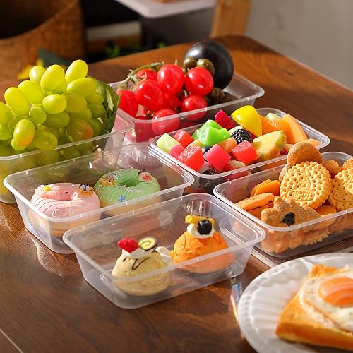 Miniatura 10 de Bokon 60 recipientes de plástico para preparación de comidas con tapa, contenedores desechables transparentes para almuerzo, caja apilable para