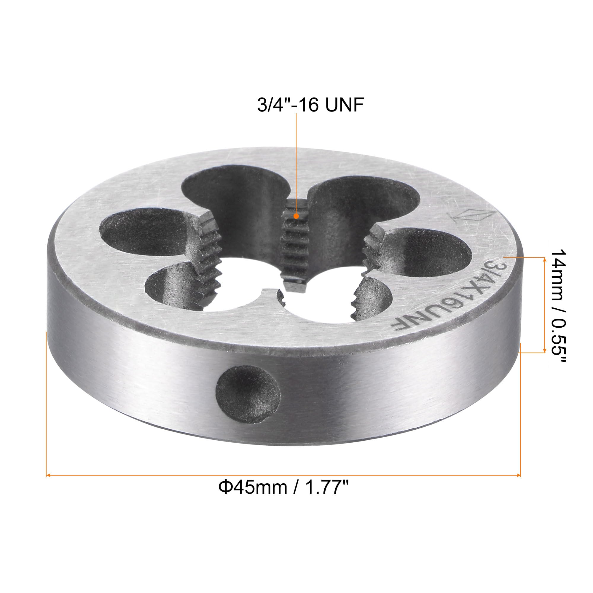 sourcing map Terraja, Terrajas de Roscar Métricas 3/4"-16 UNF, Terraja Redonda 45mm Diámetro Exterior, Troquel para Roscar de Aleación de Acero