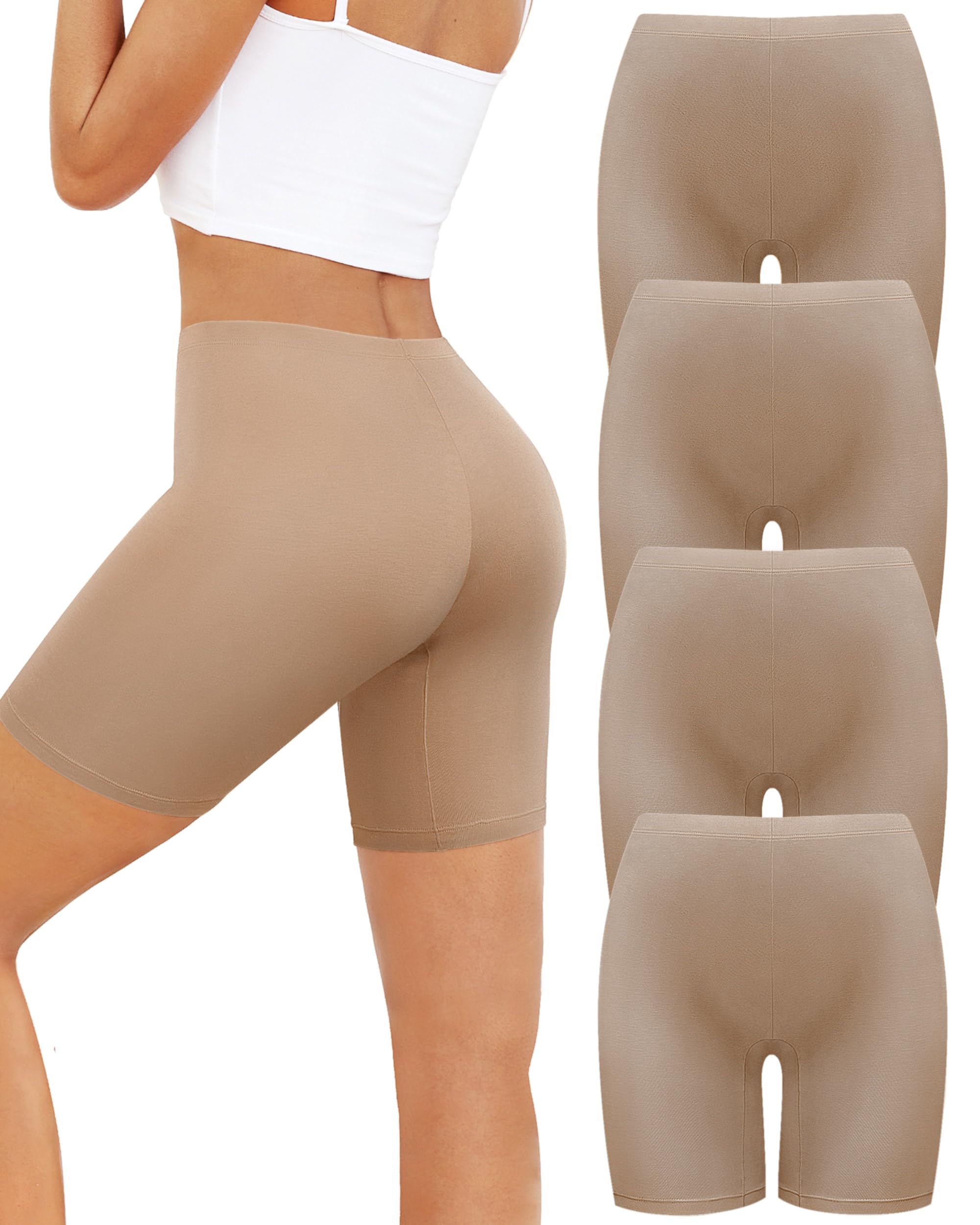 VOENXE Mutande Boxer da Donna Pantaloncini Sottogonna Donna Culotte Cotone Antisfregamento Leggings Corti Culotte Slip Donna Mezza Gamba Cotone Sport Hot Pant Vita Alta Senza Cuciture Pacco da 4