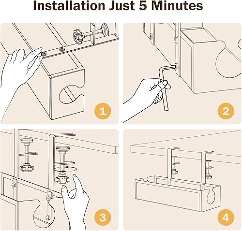 Miniatura 8 de DELAMU Bandeja de organización de cables para debajo del escritorio con 2 agujeros abiertos, organización de cables de malla metálica con abrazadera