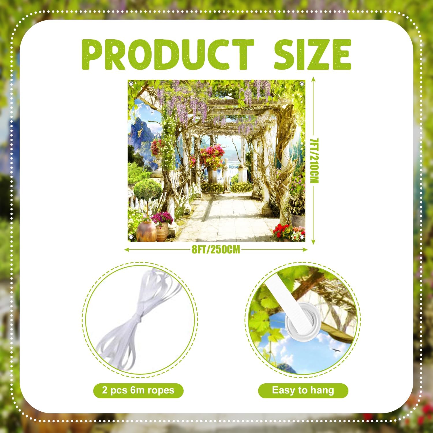 7x8ft Spring Garden Garage Door Decor Beautiful Green Leaves Vines Outdoor Mountain Natural Landscape Garage Decoration Wedding Girls Bride Portrait Photoshoot Props