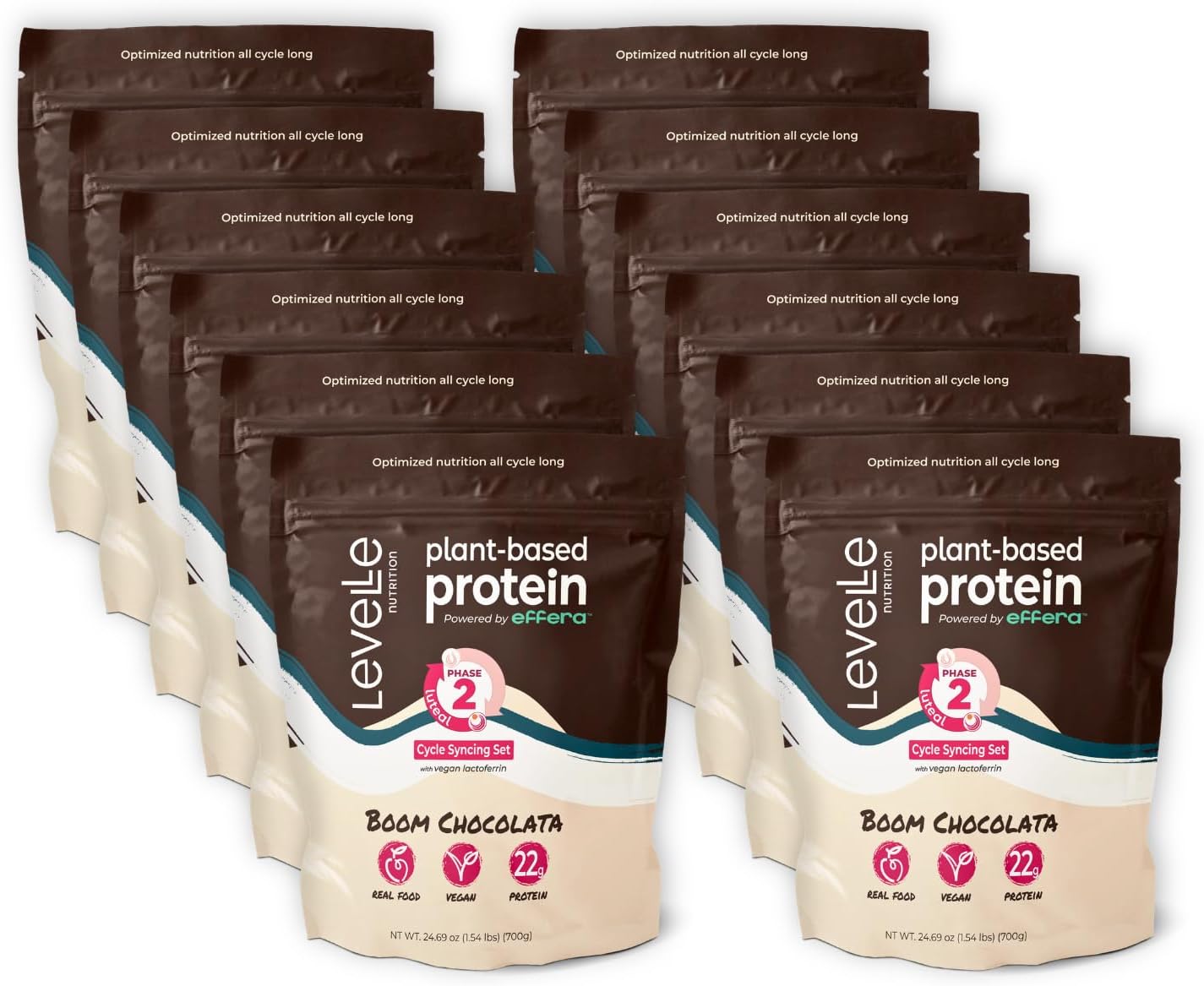 Boom Chocolata Cycle-Syncing Plant-Based Protein Powder | Pea & Pumpkin Protein | Gut-Friendly, with Iron, Fiber & Vegan Lactoferrin | Bulk, Case of 12 (Phase 2: Luteal)