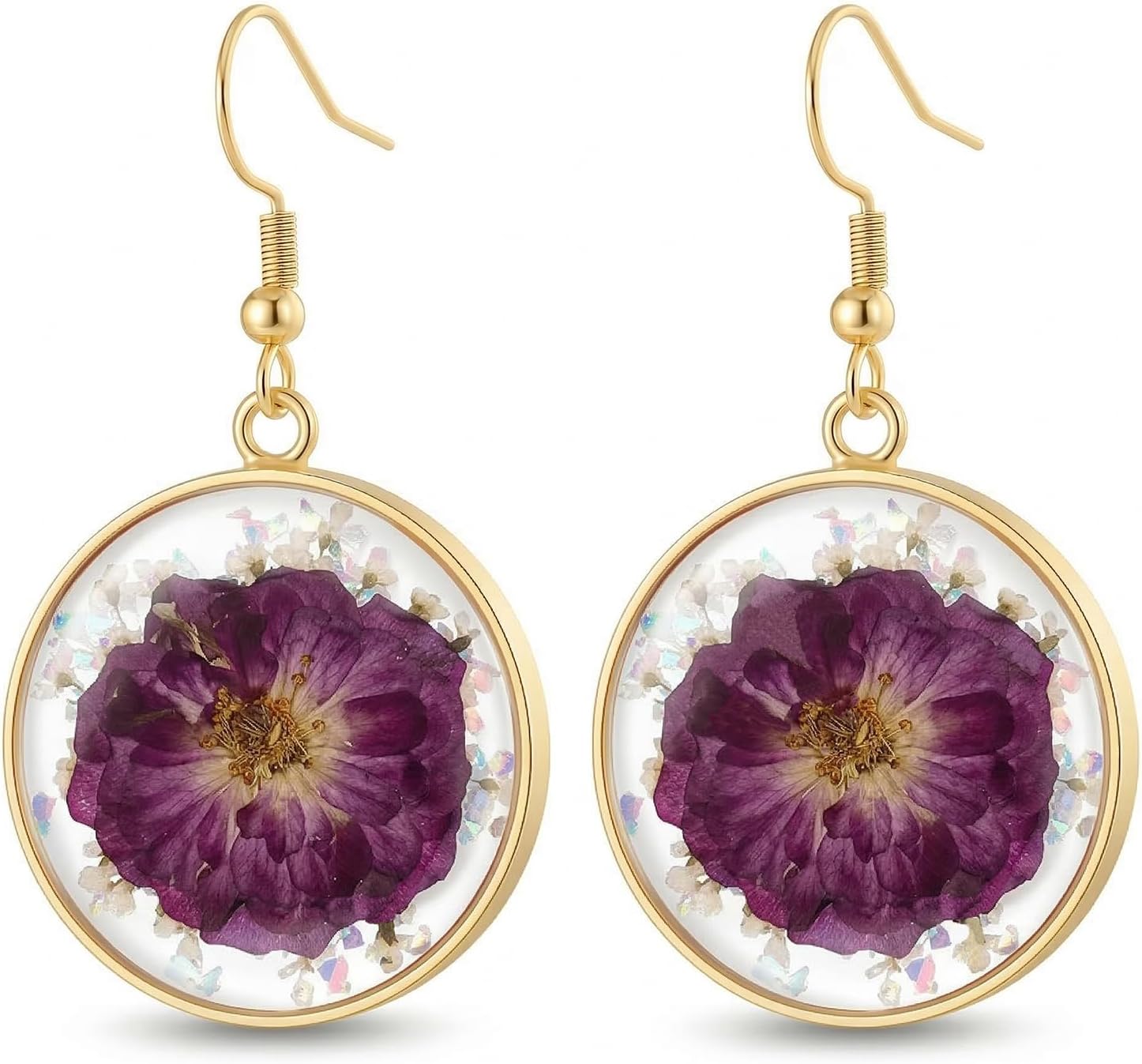 Real Flower Earrings for Women, Christmas Jewelry Gifts, Handmade with Delicate Pressed Flowers, Meaningful and Elegant Present for Her, Boho Nature-Inspired Earrings