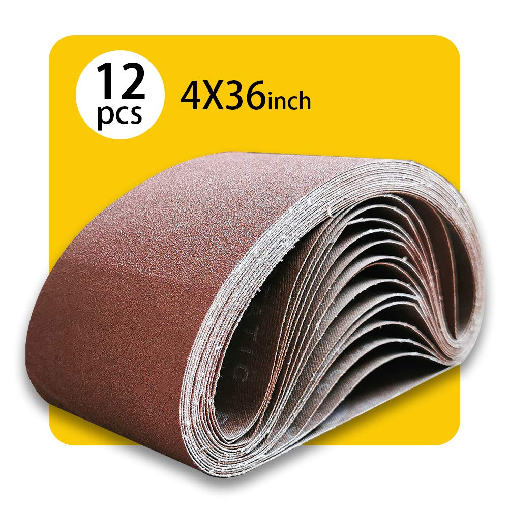 4 x 36 Inch Assorted Sanding Belts | Premium Aluminum Oxide Sanding Belt Assortment | Premium Sander Sandpaper – 12 Pack, 4 Each of 80/120 / 150 Grit
