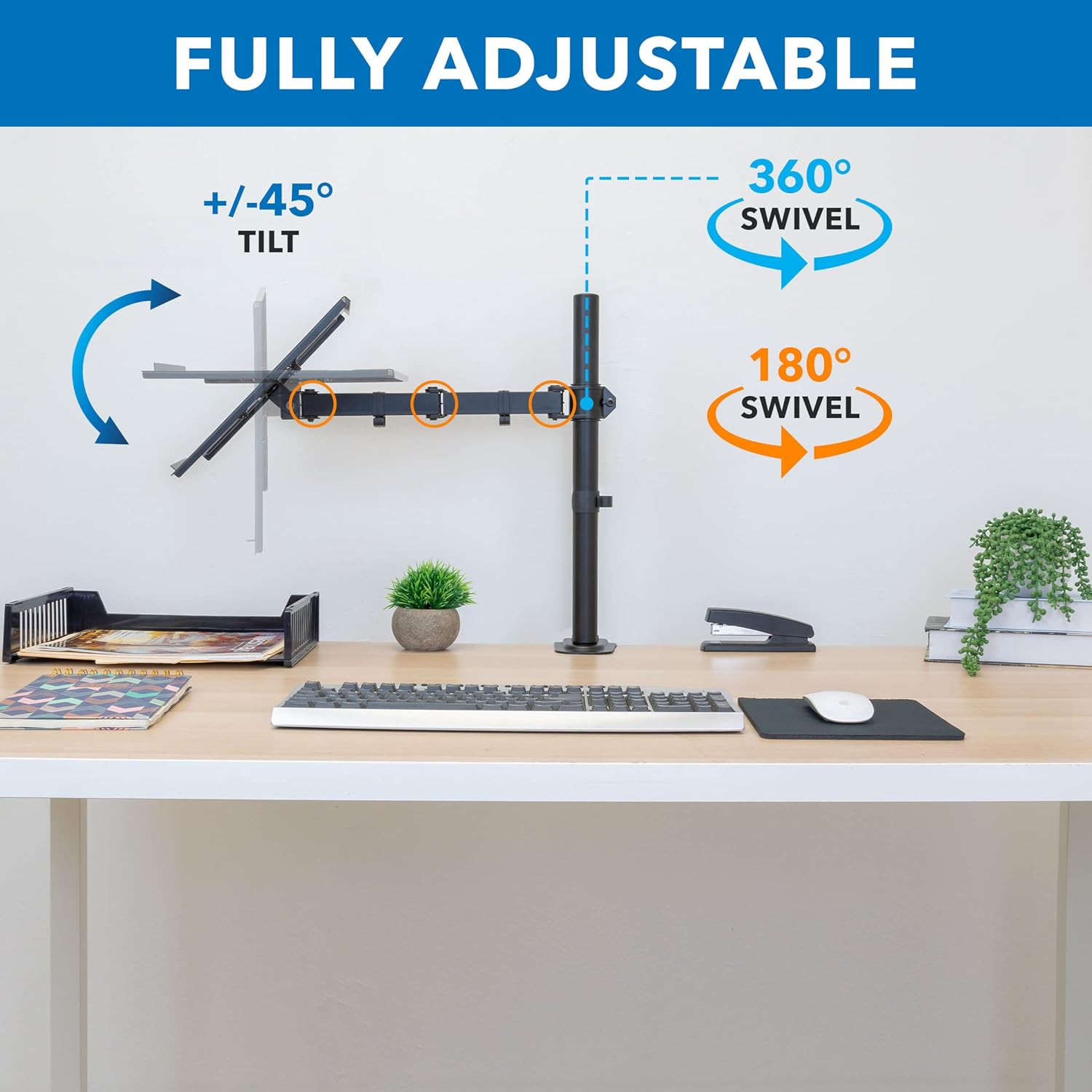 Black Adjustable Laptop Desk Mount with Vented Tray