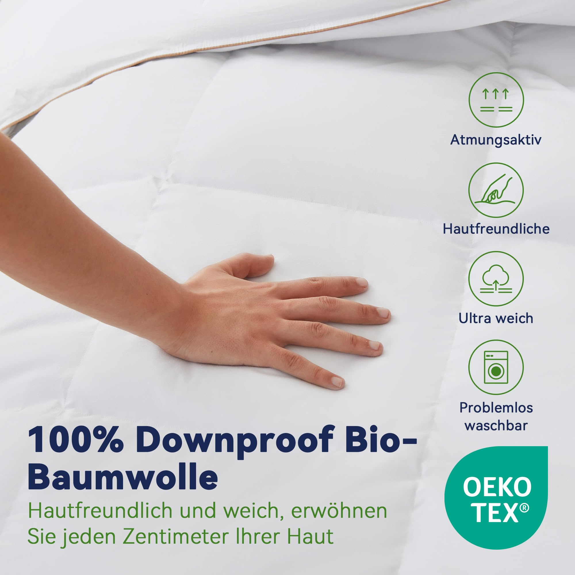 Komfort Bettdecke 220x240 | 100% Weiche Federn & Daunen | Oeko-Tex, RDS Zertifiziert für Tierwohl | Ganzjahres Federbett Daunendecke 240x220cm Bezug aus 100% Baumwolle