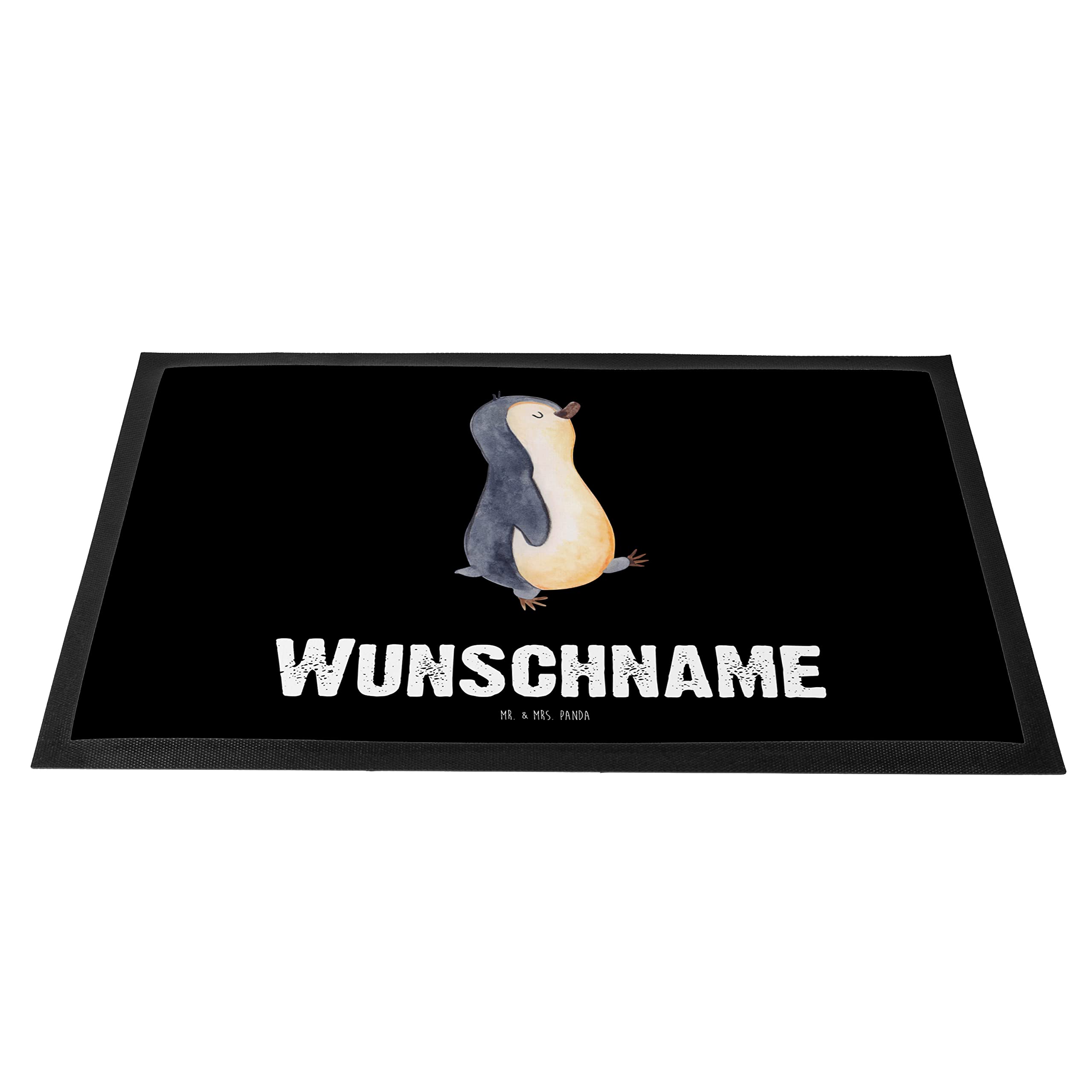 Mr. & Mrs. Panda Fussmatte personalisiert Pinguin marschieren 40 x 60 cm - Personalisierte Geschenke, Schwester, Fußmatte personalisierbar, mit Namen, Pinguine, Unausgeschlafen, Aufstehen, Abtreter