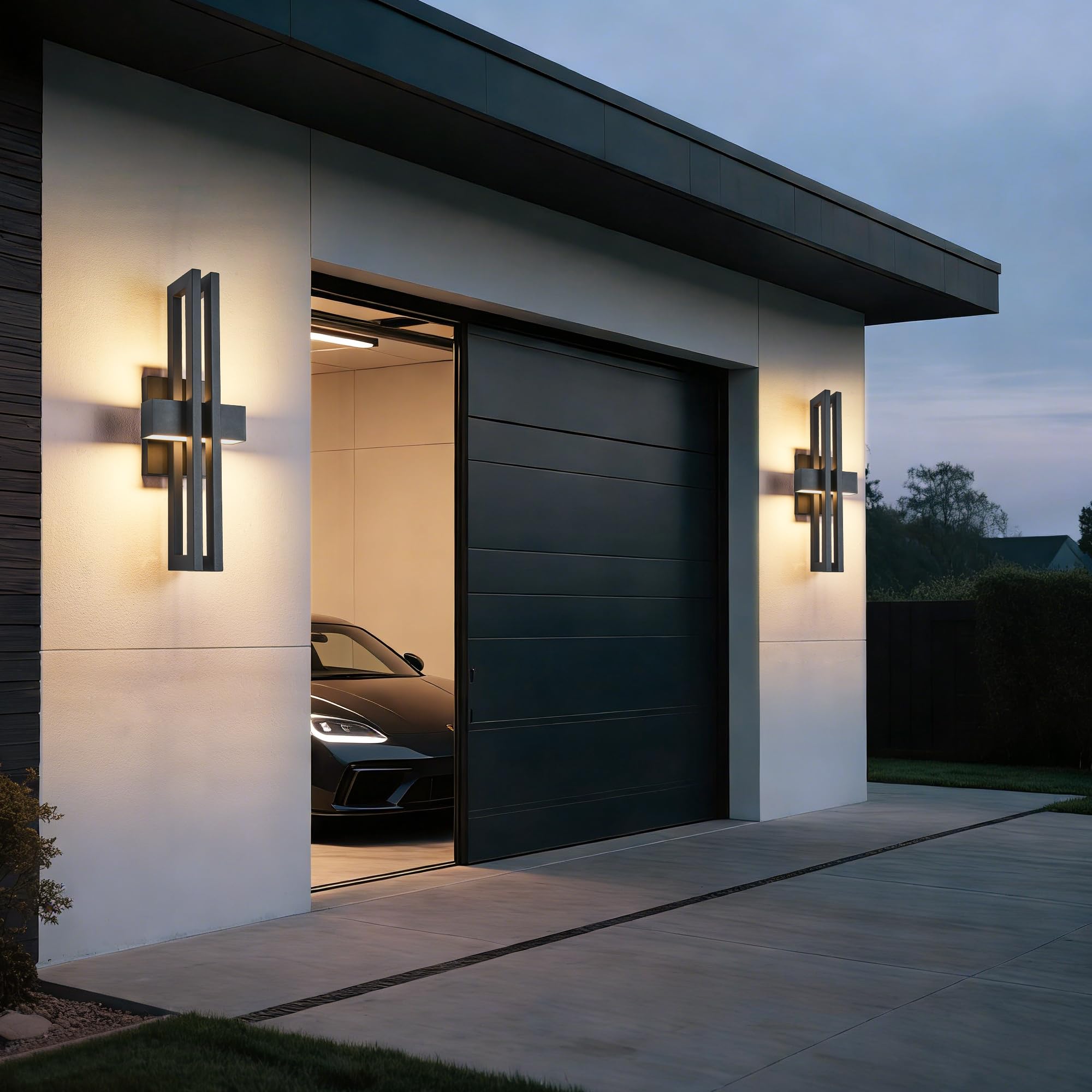 23Inch Large Modern Minimalist Outdoor Wall Light IP65 Waterproof 3000K Warm White 2x15W Integrated LED Textured Black Finish — view 8